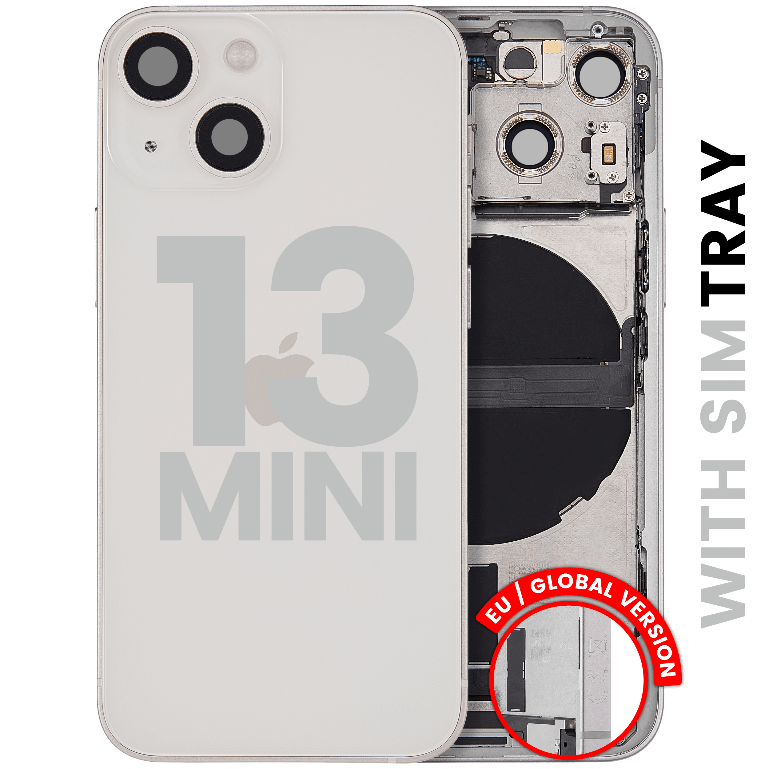 Backcover/Rahmen mit Ladebuchse Flex & Small Parts für iPhone 13 Mini (EU / Global Version) (gebrauchter OEM-Ausbau, Qualität B) (Starlight)