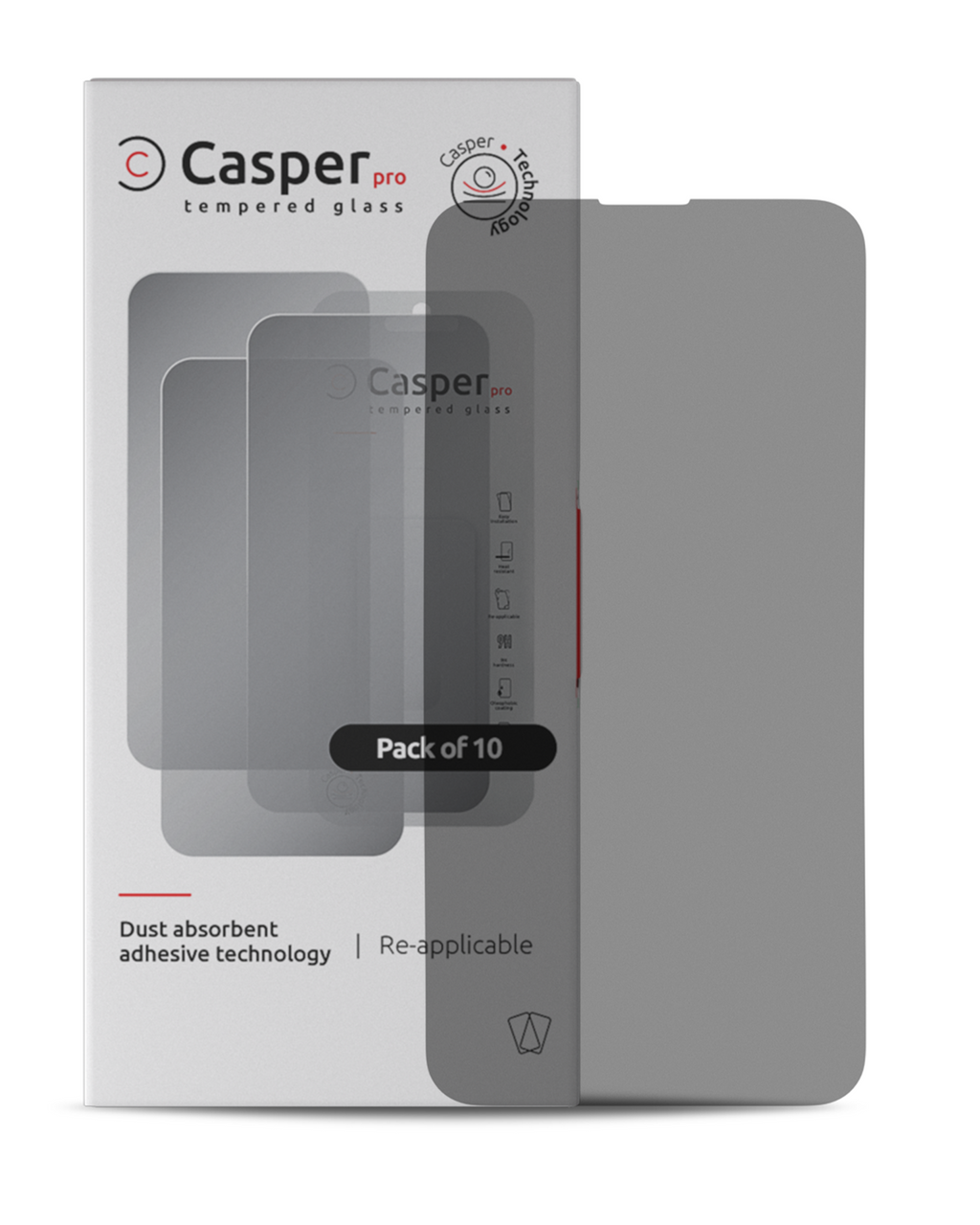 Casper Pro Tempered Glass for iPhone 15 Plus / 16 Plus (10 Pack) (Privacy)