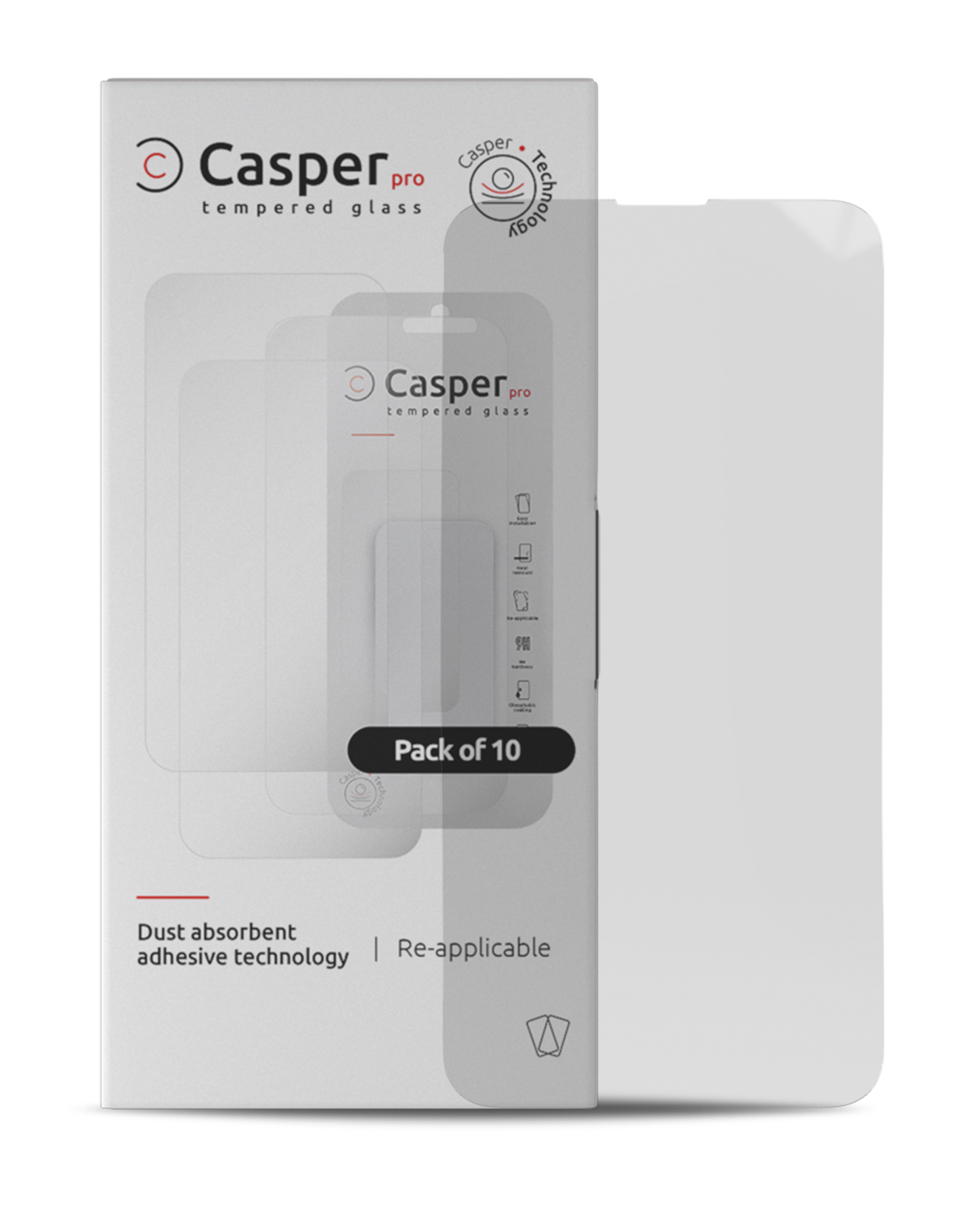 Casper Pro Gehärtetes Glas für iPhone 15 Plus / 16 Plus (10 Pack) (Clear)