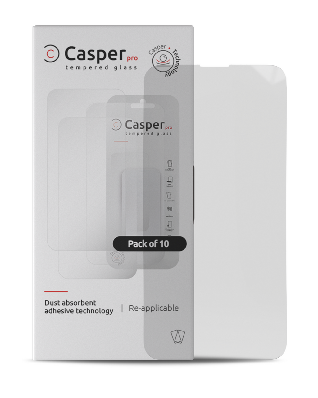 Casper Pro Tempered Glass for iPhone 15 Plus / 16 Plus (10 Pack) (Clear)
