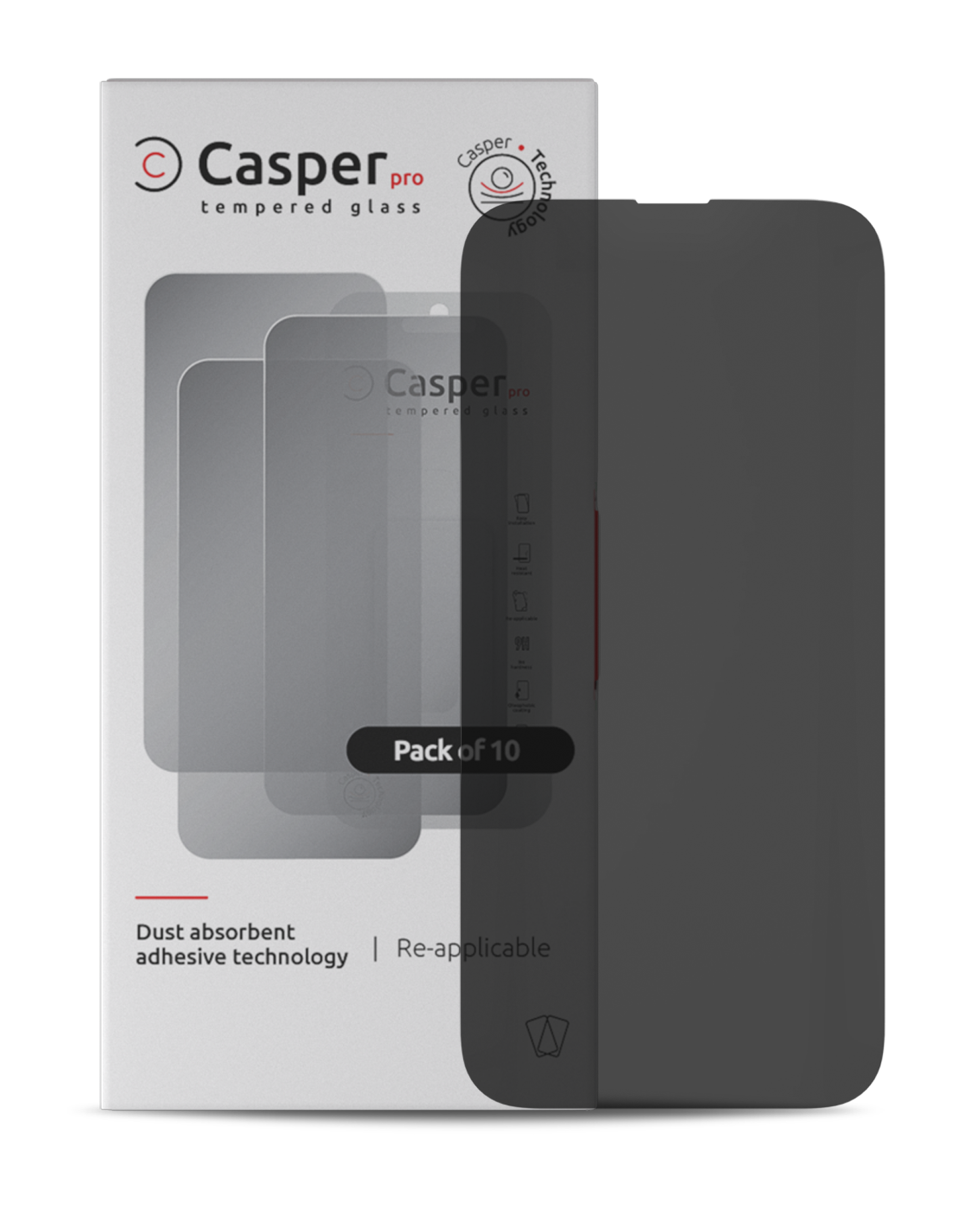 Casper Pro Tempered Glass for iPhone 15 Pro (10-Pack) (Privacy)