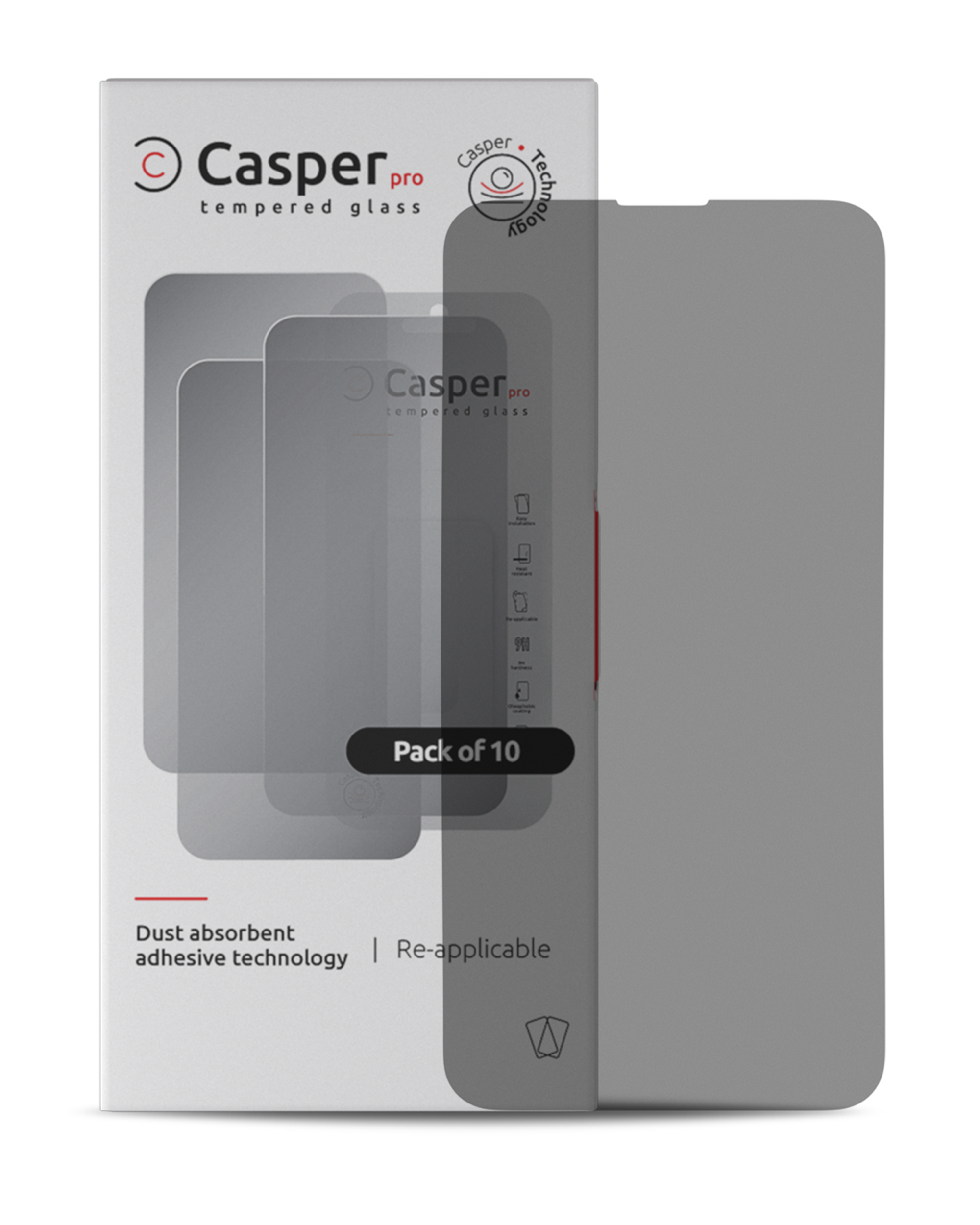 Casper Pro Gehärtetes Glas für iPhone 15 / 16 (10er-Pack) (Privacy)