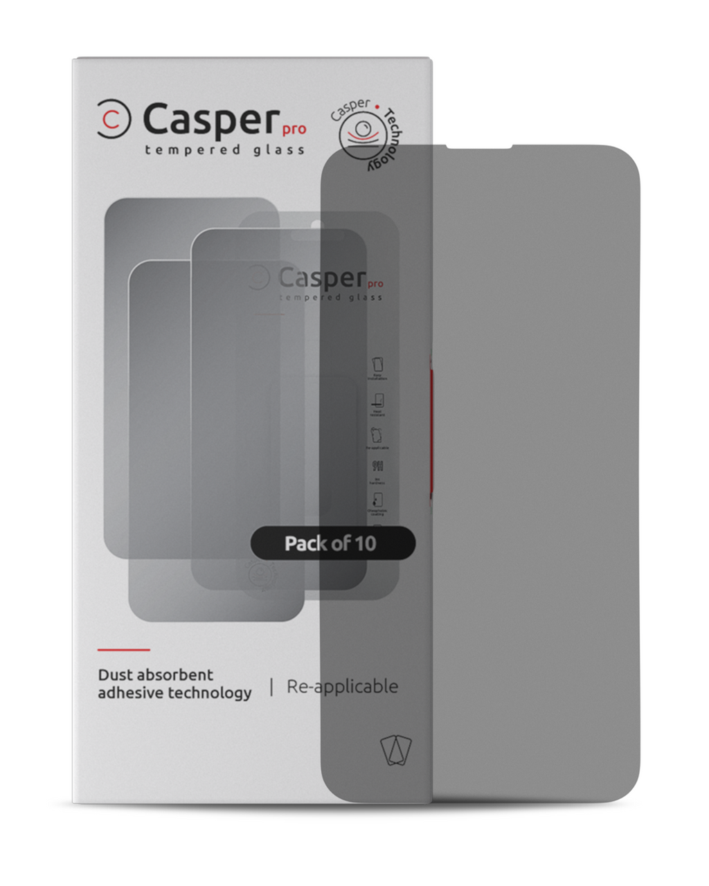 Casper Pro Gehärtetes Glas für iPhone 15 / 16 (10er-Pack) (Privacy)