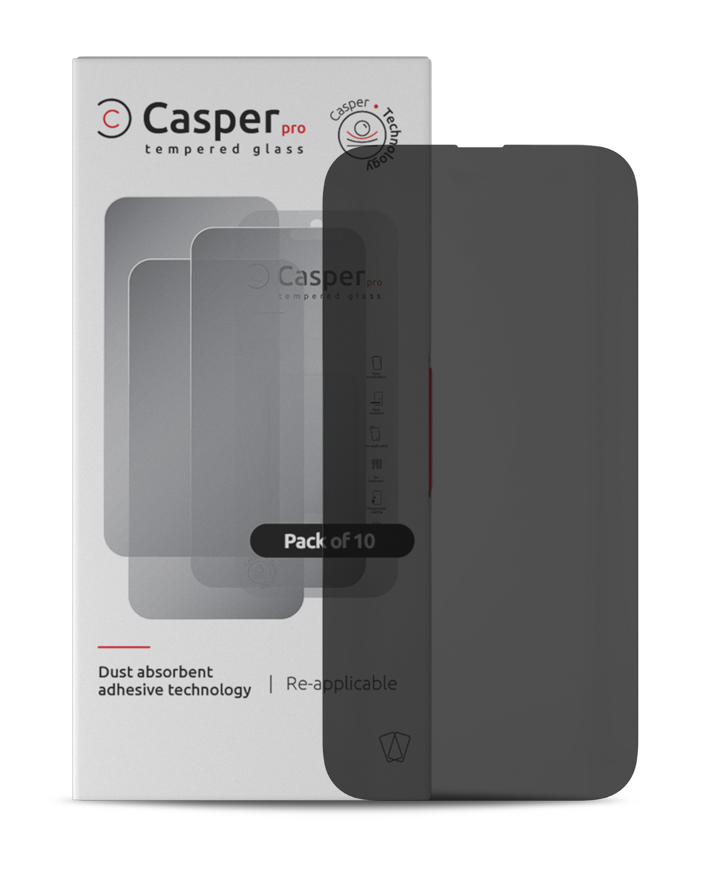 Casper Pro Tempered Glass for iPhone 15 Pro Max (10-Pack) (Privacy)
