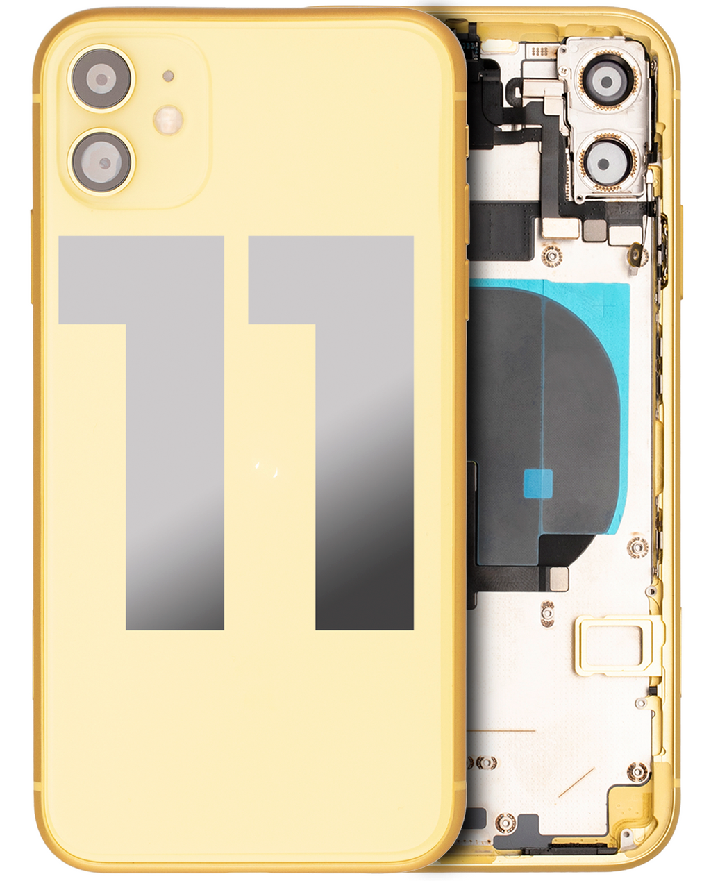 Back Cover/Frame with pre-installed small parts for iPhone 11 (used OEM removed part, Quality B) (Yellow)