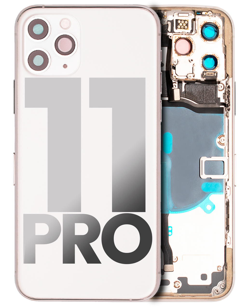 Back cover/frame with pre-installed small parts for iPhone 11 Pro (used OEM, quality A) (silver)