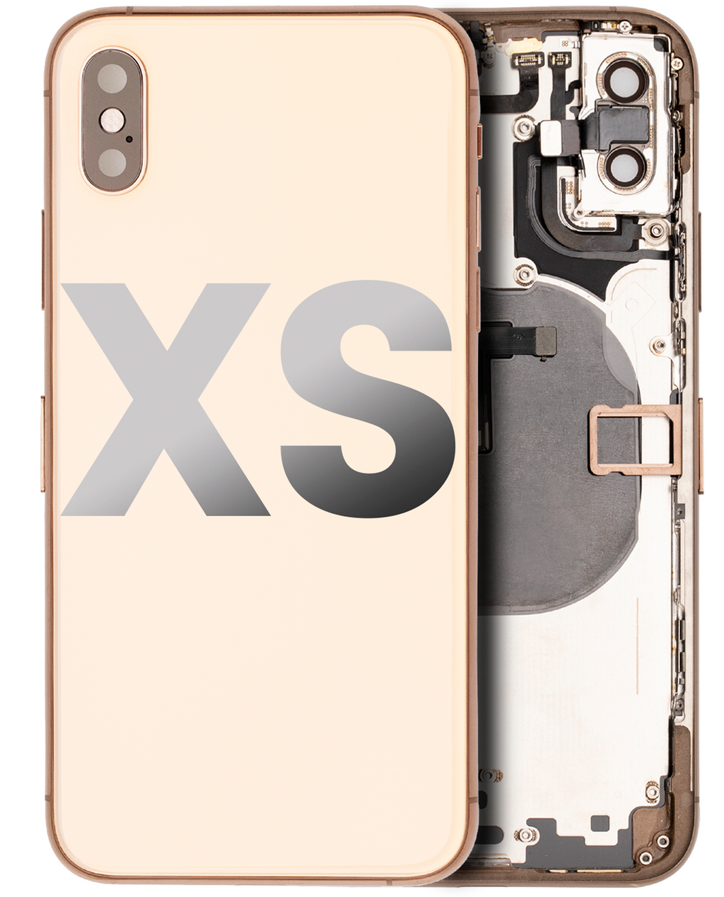 Back Cover/Frame with pre-installed small parts for iPhone XS (used OEM removal, Quality B) (Gold)