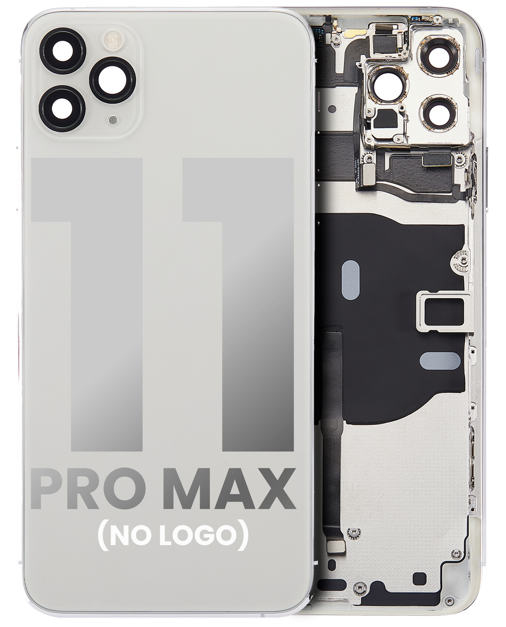Backcover/Rahmen mit Kleinteilen für iPhone 11 Pro Max (o. Logo, AM Plus, Silber