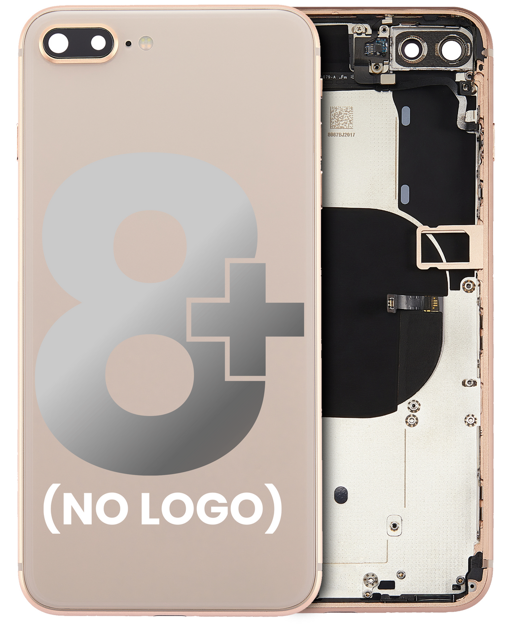 Back Cover/Frame with pre-installed small parts for iPhone 8 Plus (without logo) (Aftermarket Plus) (Gold)
