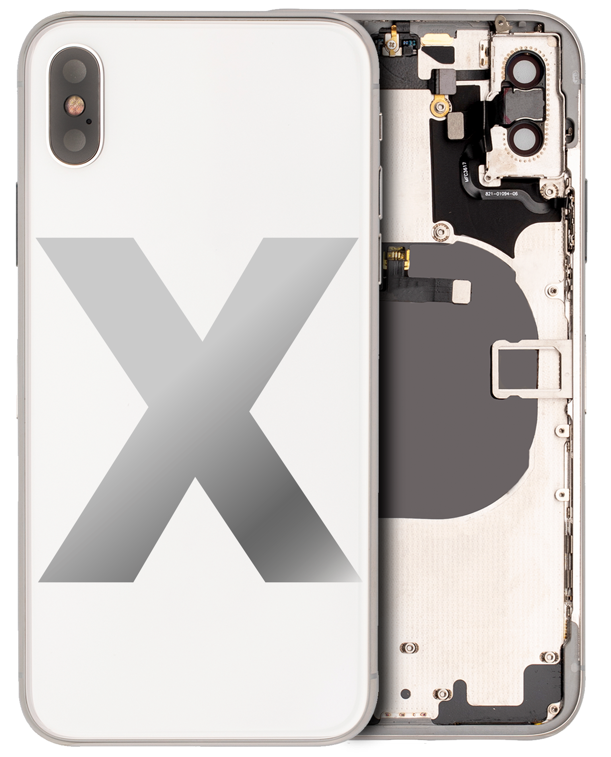 Backcover/Rahmen mit vorinstallierten Kleinteilen iPhone X Silber OEM Pull B