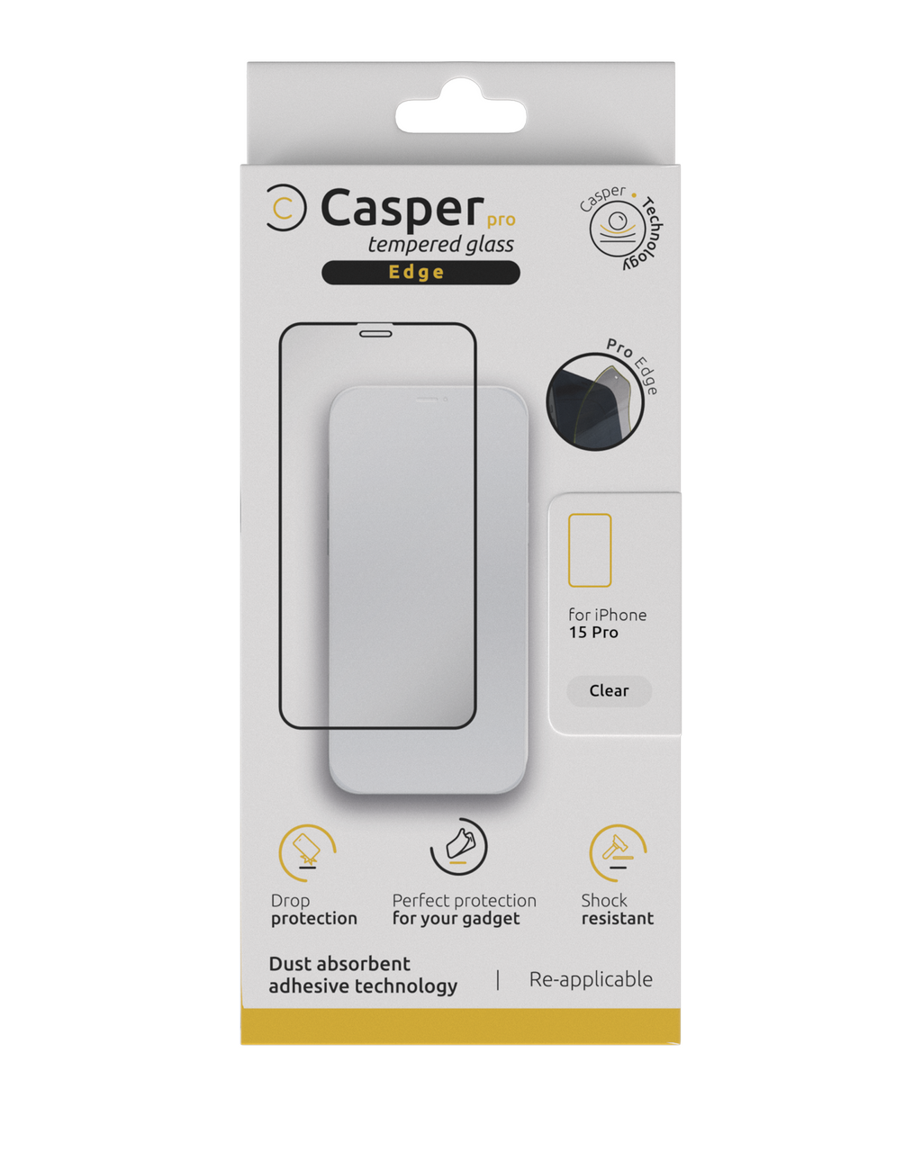 Casper Pro Edge Tempered Glass for iPhone 15 Pro Max (Retail Pack) (Clear)
