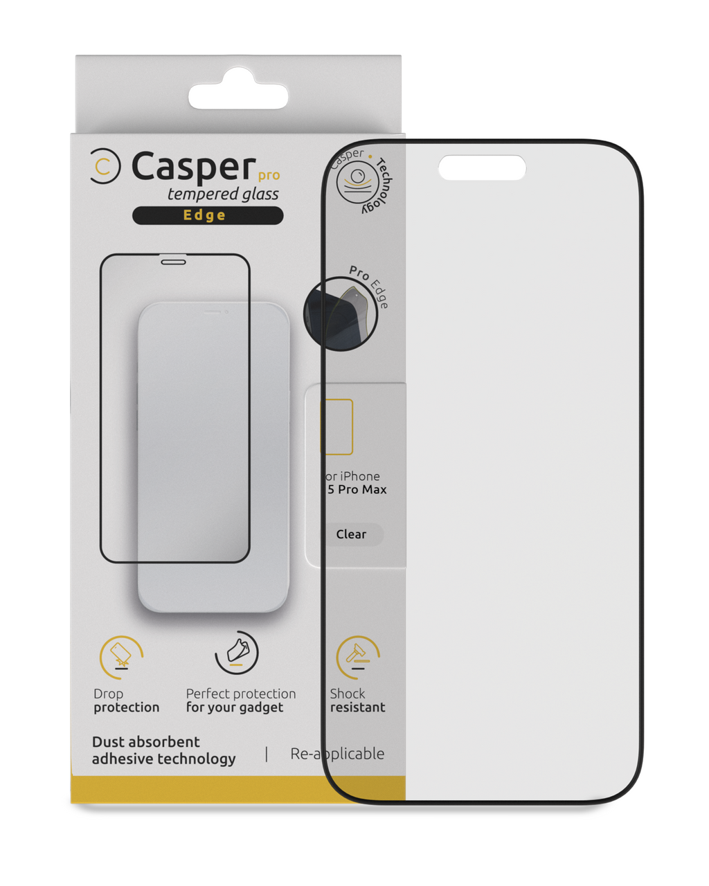 Casper Pro Edge Tempered Glass for iPhone 15 Pro Max (Retail Pack) (Clear)