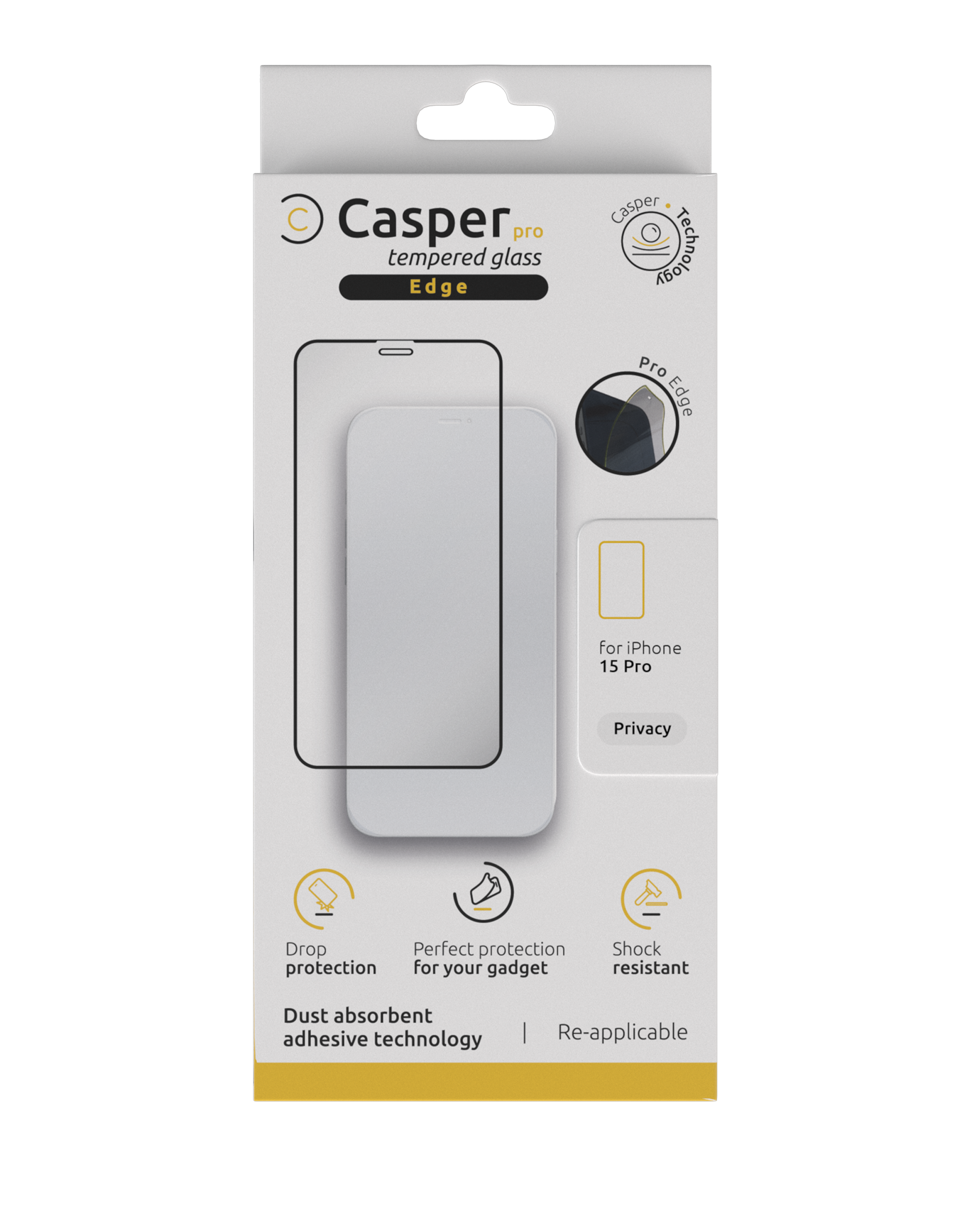 Casper Pro Edge Tempered Glass for iPhone 15 Pro (Retail Pack) (Privacy)