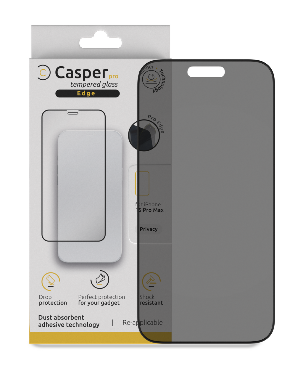 Casper Pro Edge Tempered Glass for iPhone 15 Pro Max (Retail Pack) (Privacy)