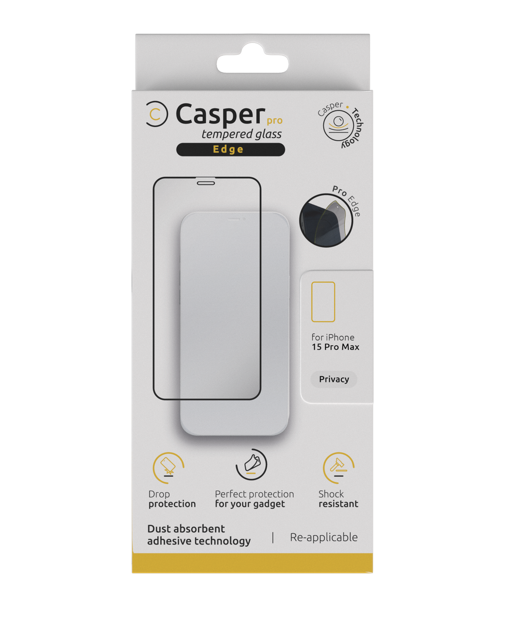 Casper Pro Edge Tempered Glass for iPhone 15 Pro Max (Retail Pack) (Privacy)