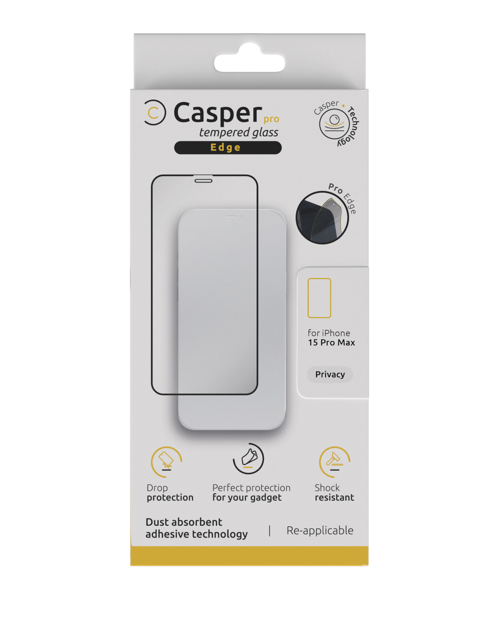 Casper Pro Edge Tempered Glass for iPhone 15 Pro Max (Retail Pack) (Privacy)