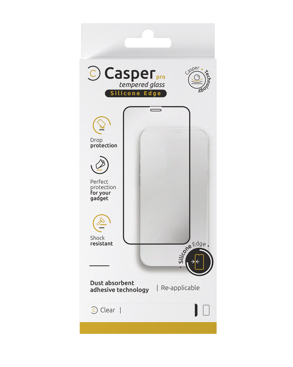 Casper Pro Silicone Gehärtetes Glas für iPhone 15/16 (Retail Pack) (Clear)