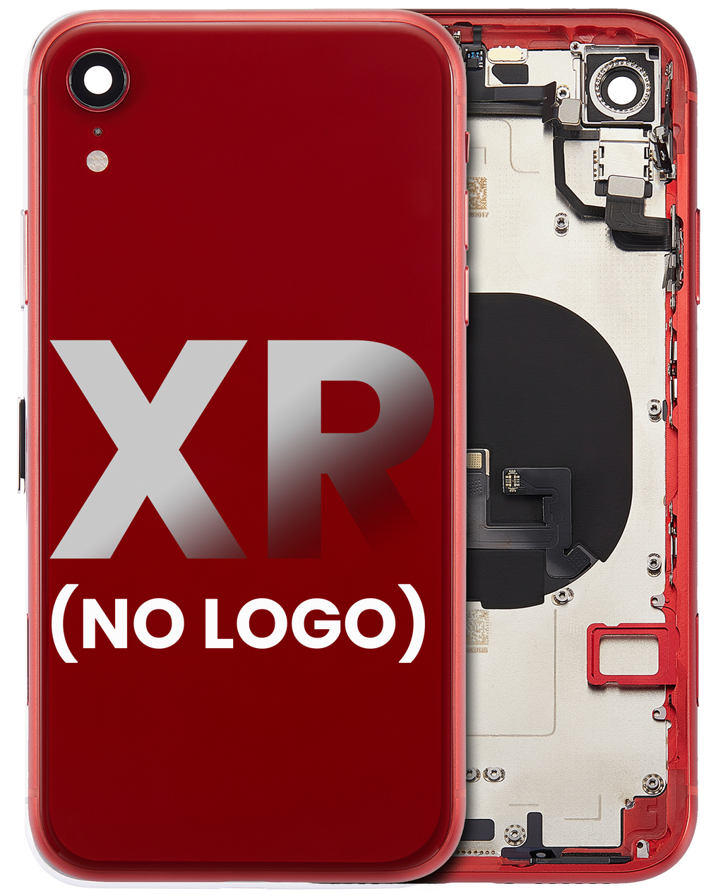 Back cover/frame with pre-installed small parts for iPhone XR (without logo) (Aftermarket Plus) (Red)