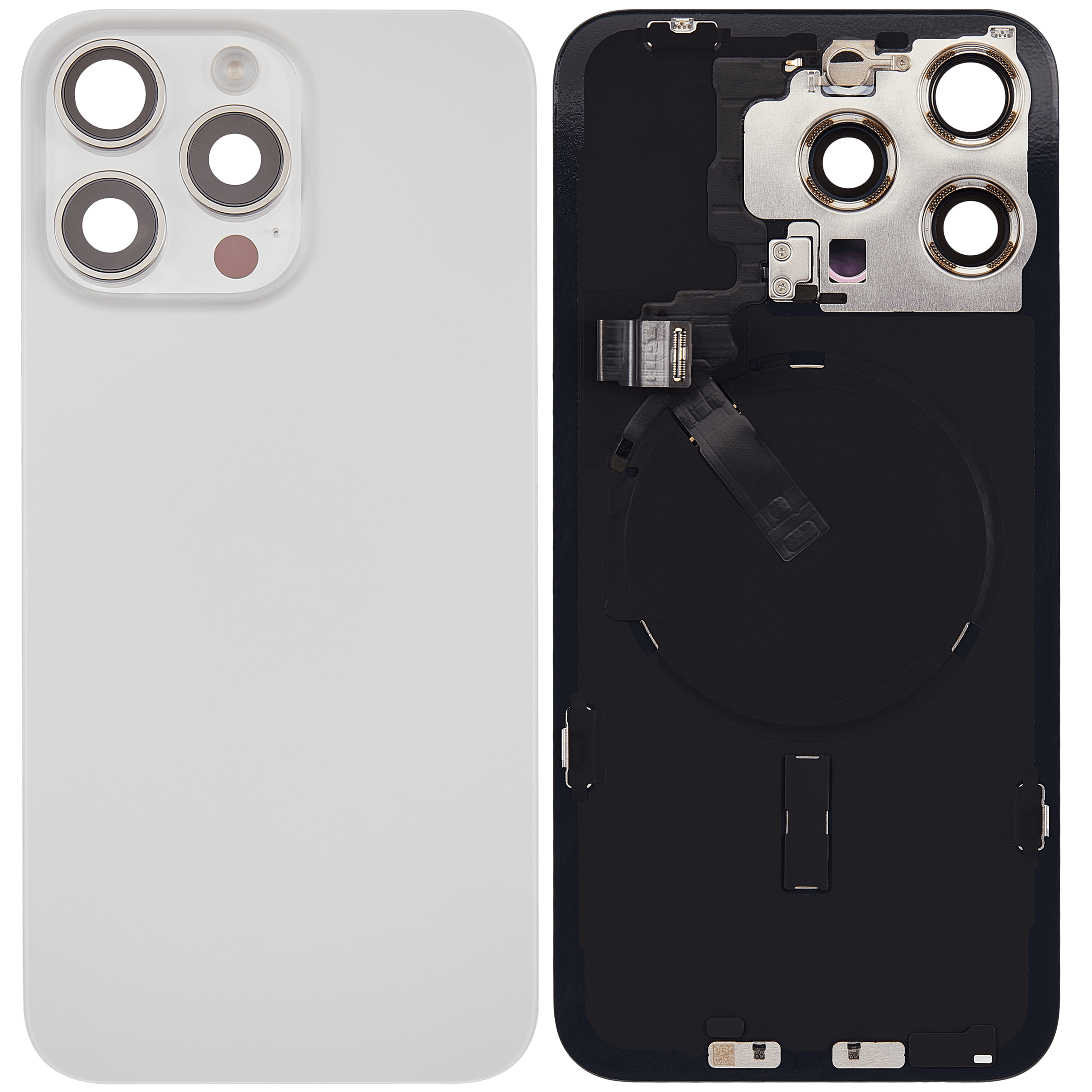 Back Cover with MagSafe Magnet & NFC & Flash Flex Cable for iPhone 15 Pro Max (Used OEM Part, Grade A) (White Titanium)