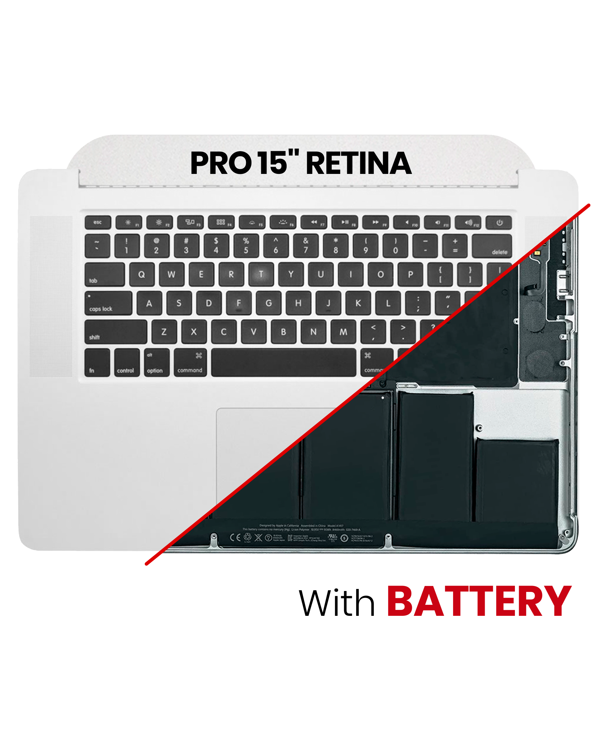 Topcase with battery and keyboard for MacBook Pro 15" A1398 (2015) (US Keyboard) (used OEM pull, A quality)