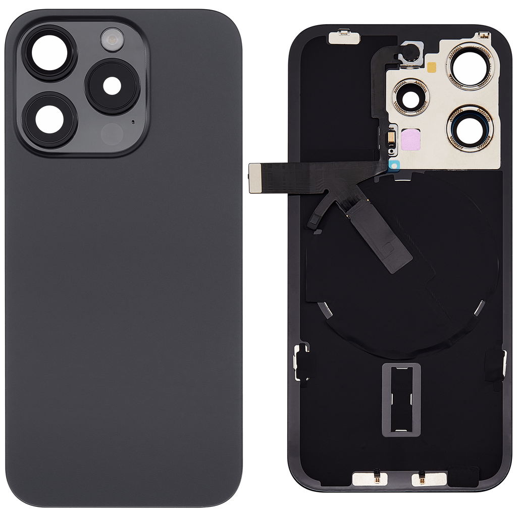 Back Cover with MagSafe Magnet, NFC & Flash Flex Cable for iPhone 15 Pro (Aftermarket) (Black Titanium) (No Logo)