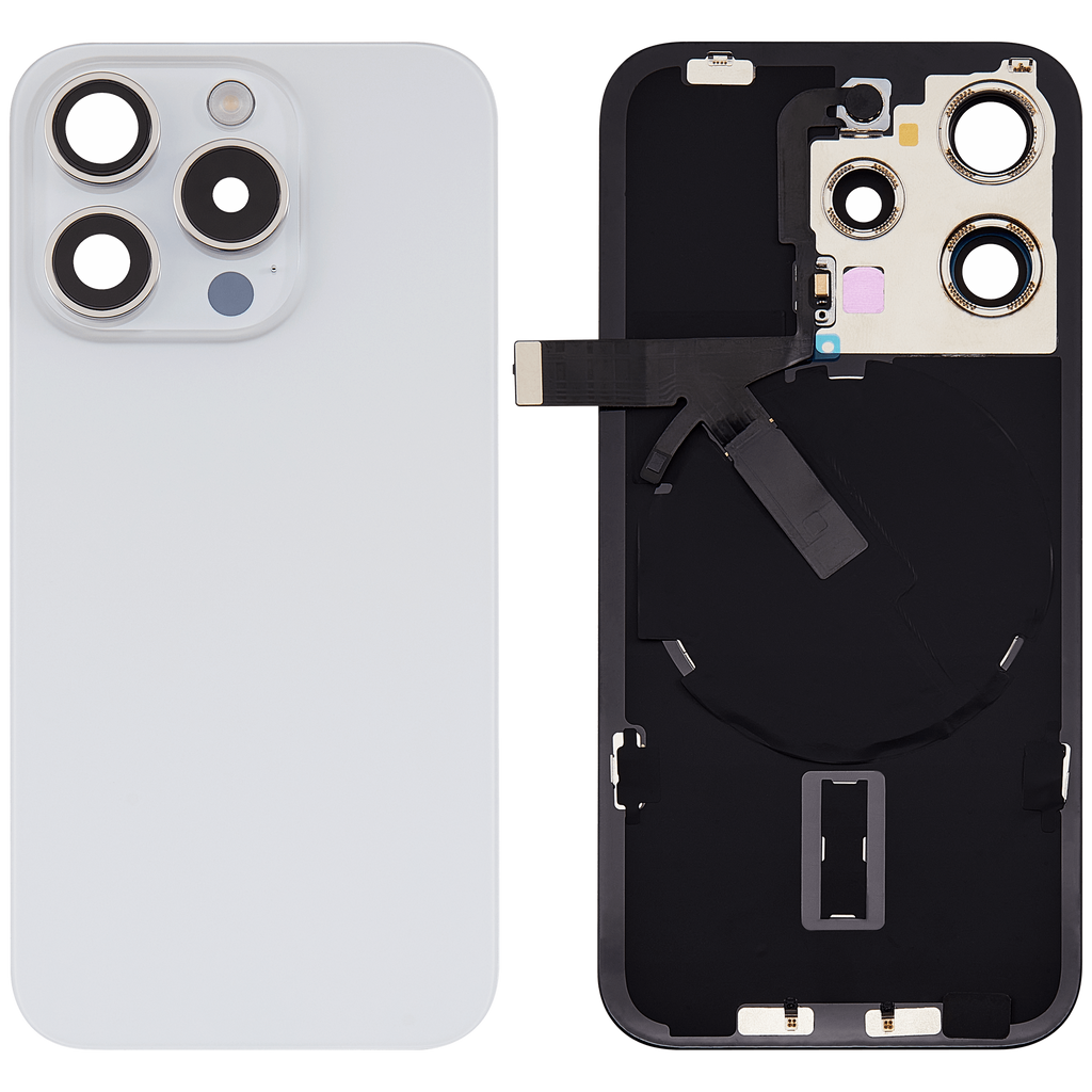 Back Cover with MagSafe Magnet, NFC & Flash Flex Cable for iPhone 15 Pro (Aftermarket) (Titanium White) (No Logo)