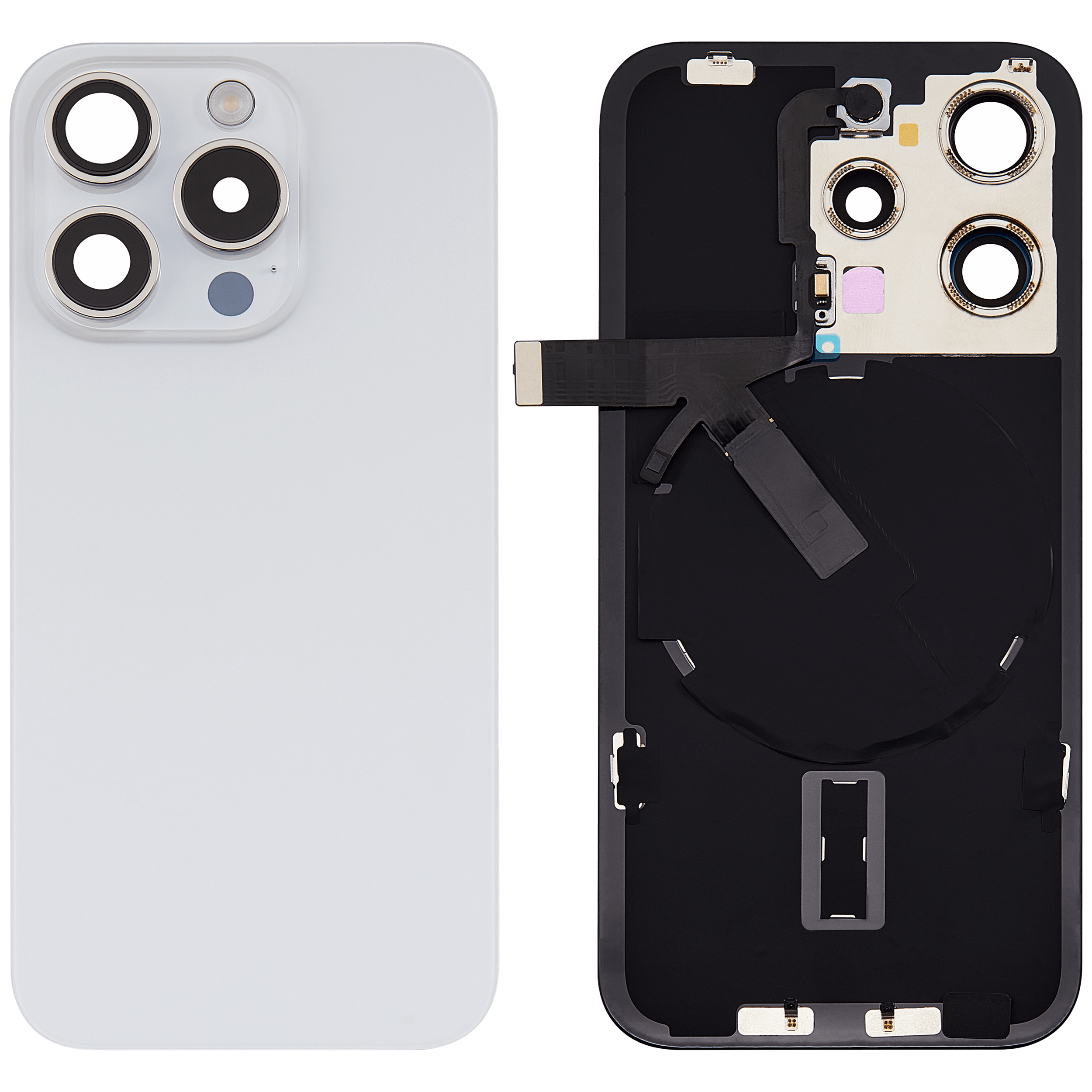 Back Cover with MagSafe Magnet, NFC & Flash Flex Cable for iPhone 15 Pro (Aftermarket) (Titanium White) (No Logo)