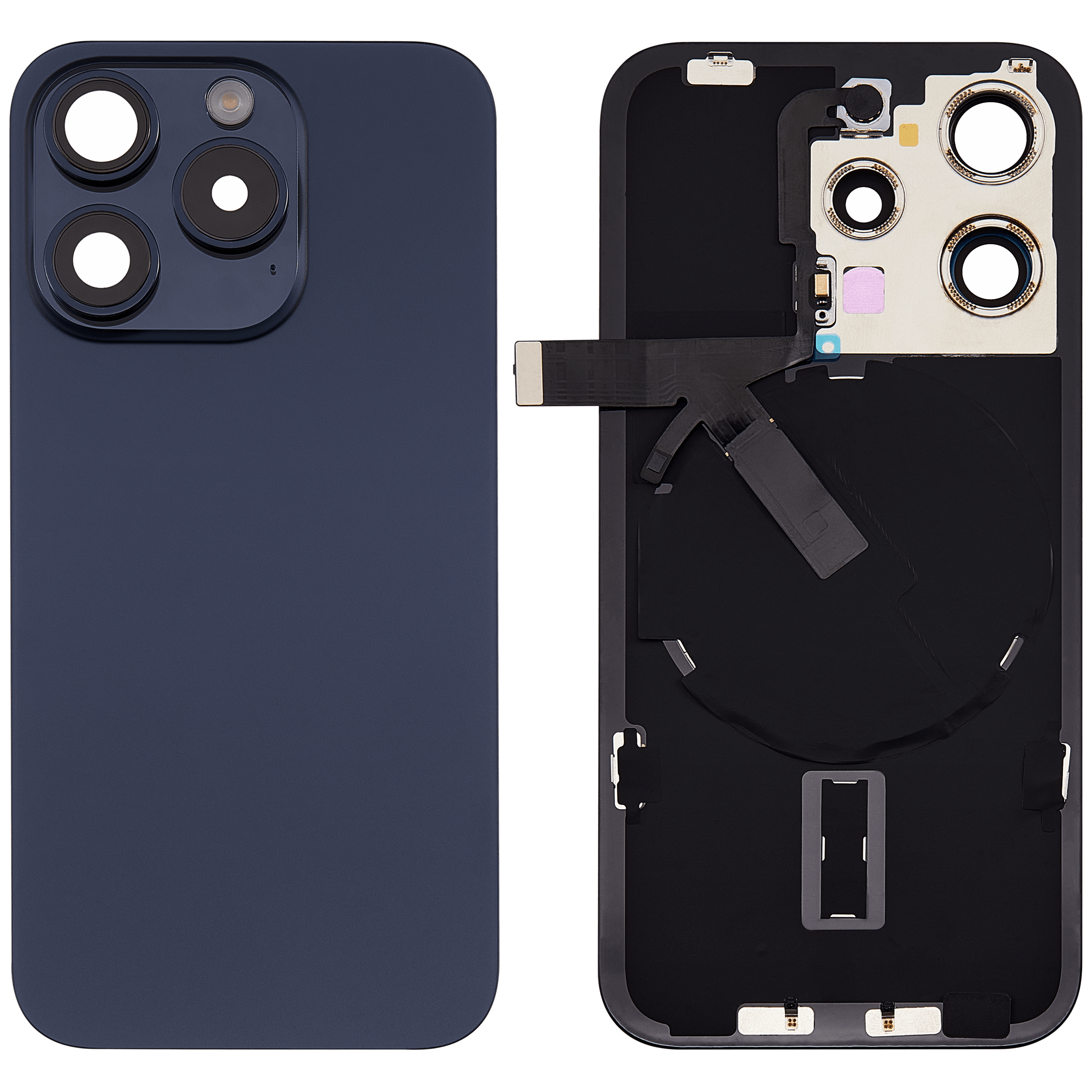 Backcover m. MagSafe, NFC & Blitz-Flexkabel f. iPhone 15 Pro, Blau Titan (Afterm