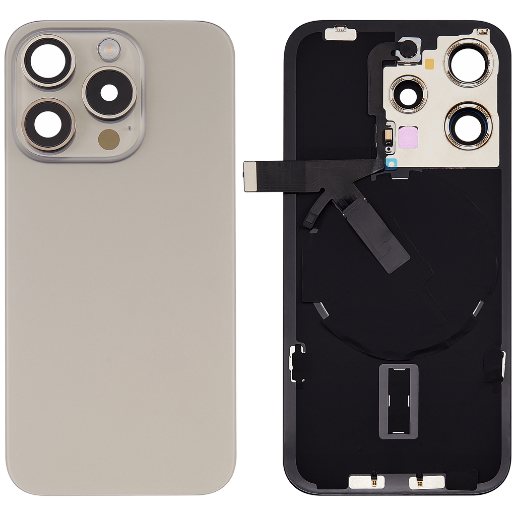 Backcover mit MagSafe, NFC & Blitz-Flexkabel für iPhone 15 Pro Titanium ohne Log
