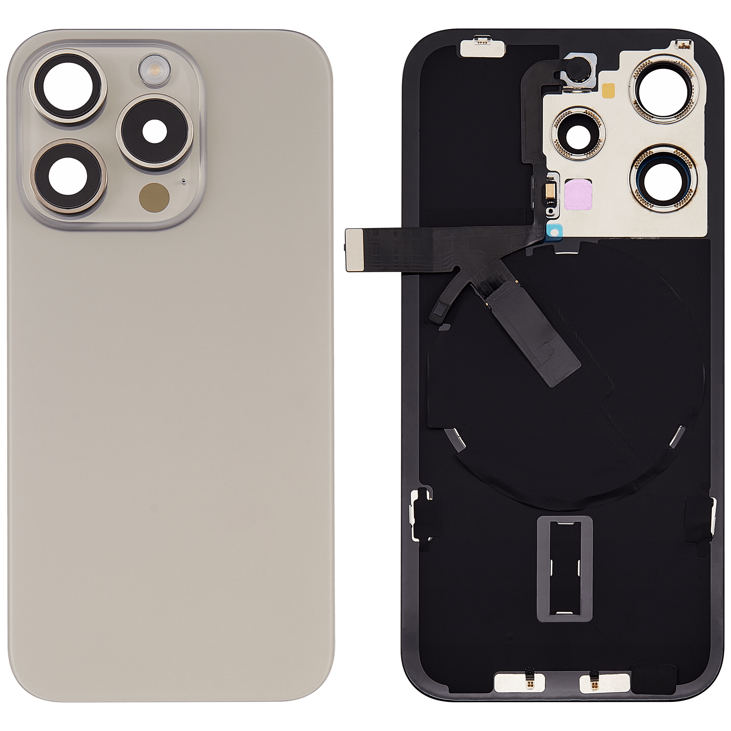 Backcover mit MagSafe, NFC & Blitz-Flexkabel für iPhone 15 Pro Titanium ohne Log