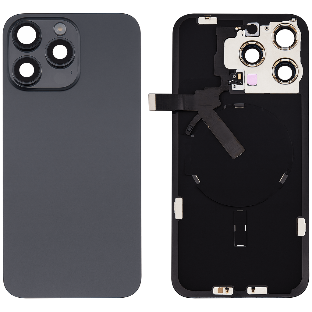 Back Cover with MagSafe Magnet, NFC, and Flash Flex Cable for iPhone 15 Pro Max (Aftermarket) (Black Titanium) (No Logo)