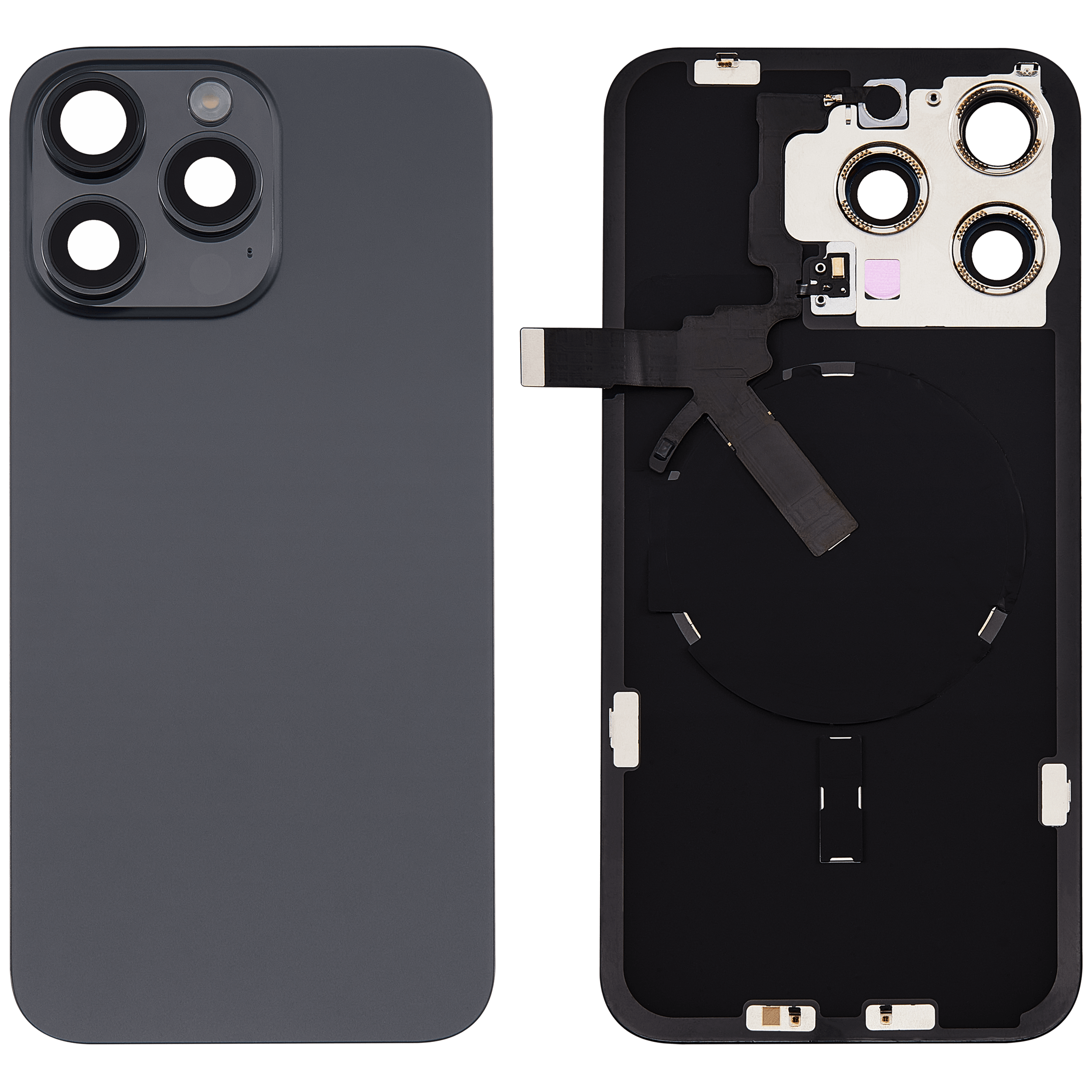 Back Cover with MagSafe Magnet, NFC, and Flash Flex Cable for iPhone 15 Pro Max (Aftermarket) (Black Titanium) (No Logo)