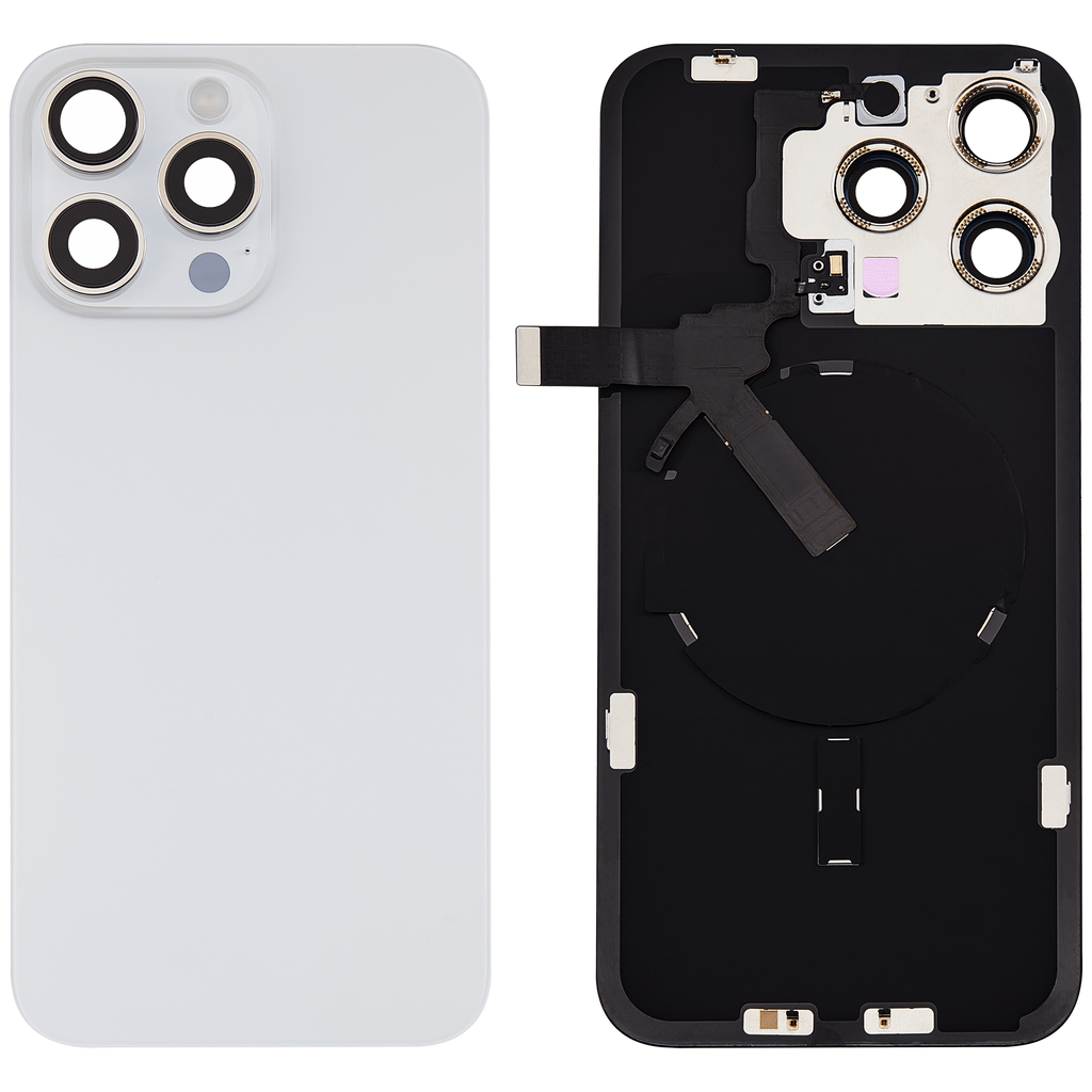 Back Cover with MagSafe Magnet & NFC & Flash Flex Cable for iPhone 15 Pro Max (Aftermarket) (White Titanium) (No Logo)