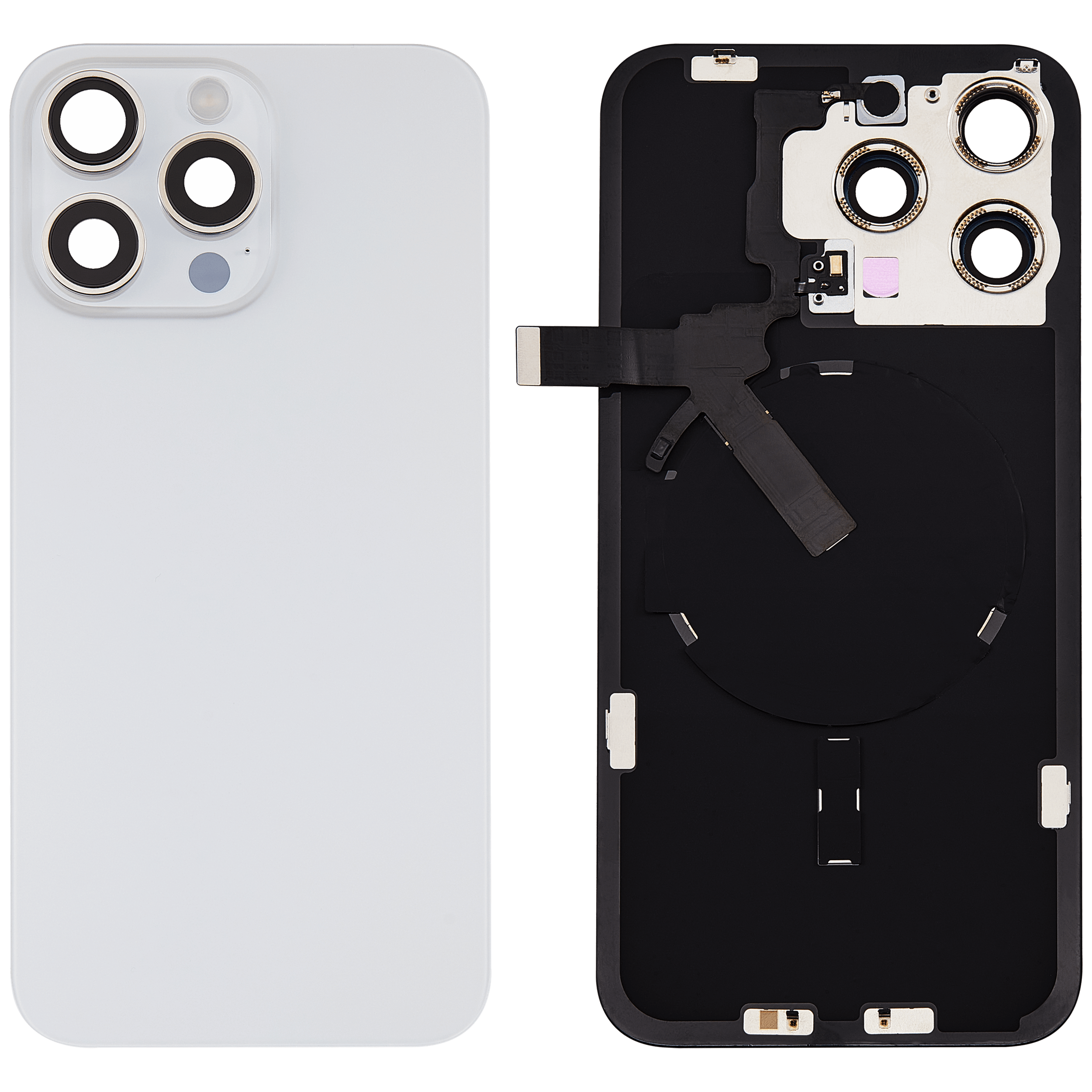 Back Cover with MagSafe Magnet & NFC & Flash Flex Cable for iPhone 15 Pro Max (Aftermarket) (White Titanium) (No Logo)
