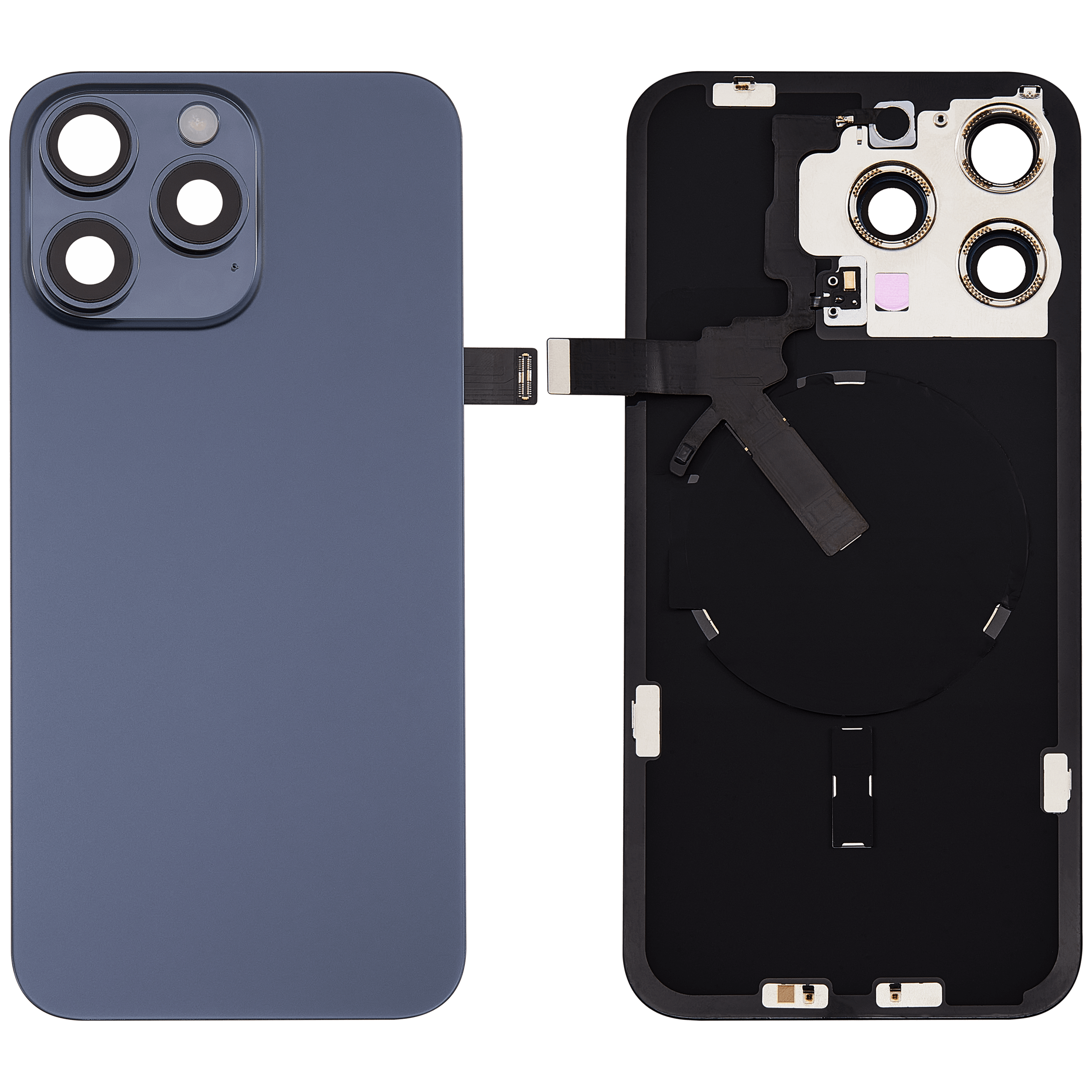 Back Cover with MagSafe Magnet, NFC, and Flash Flex Cable for iPhone 15 Pro Max (Aftermarket) (Blue Titanium) (No Logo)