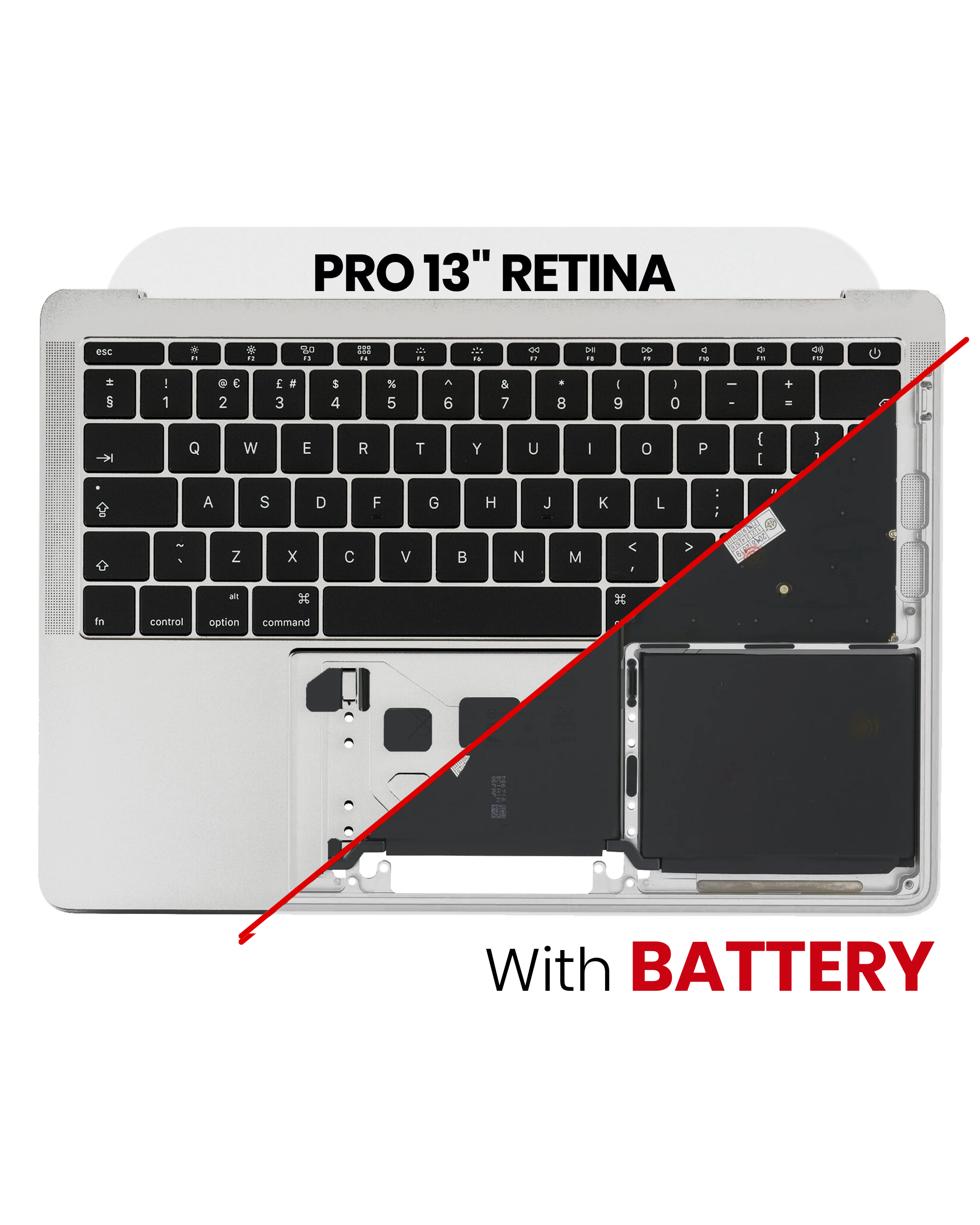Top Case mit Akku and Keyboard (ISO UK) für MacBook Pro 13" A1708 (2016-2017) (OEM New) (Silber)