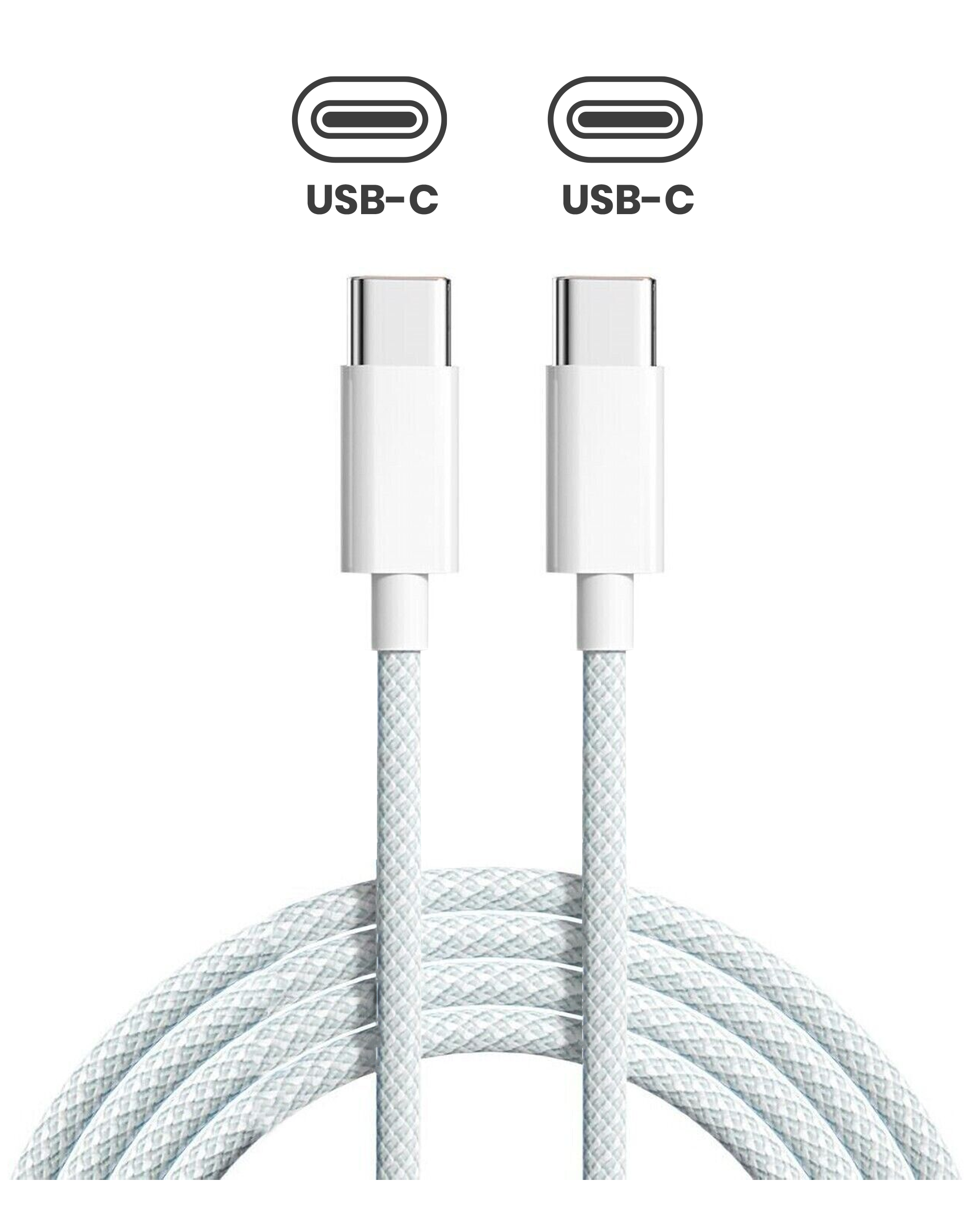 USB-C to USB-C Braided Cable for iPhone/iPad (1 m / 3 ft) (OEM New) (Bulk Pack) (50-Pack)