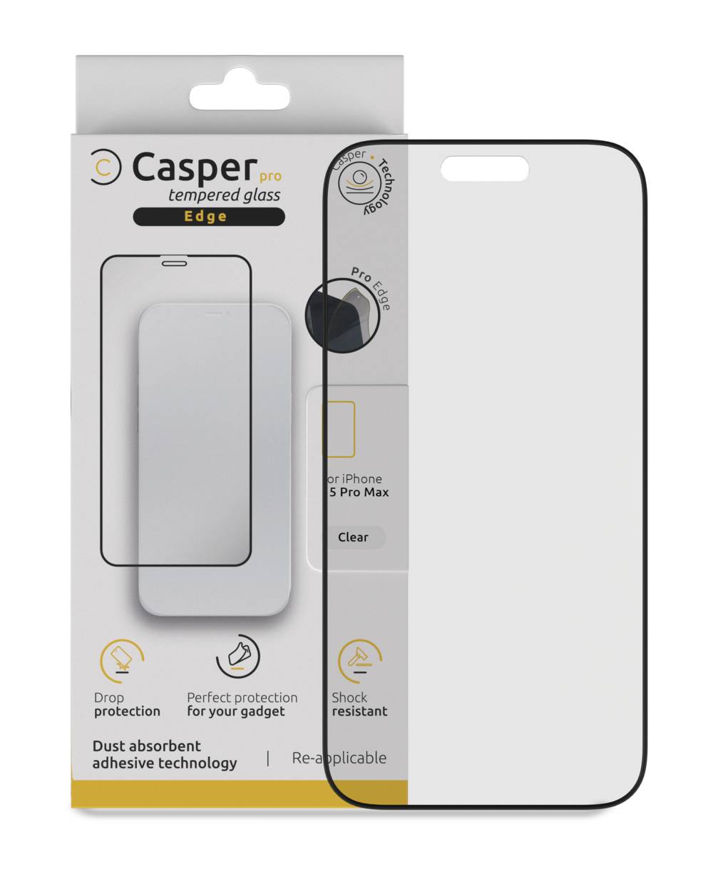 Casper Pro Edge Tempered Glass for iPhone 15 Pro Max (Retail Pack) (Clear)