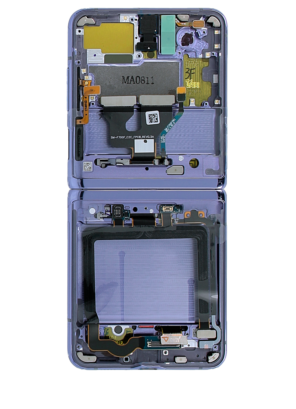 Inner OLED-Display mit Rahmen für Samsung Galaxy Z Flip 5G (F707) (Service Pack) (Mirror Purple)
