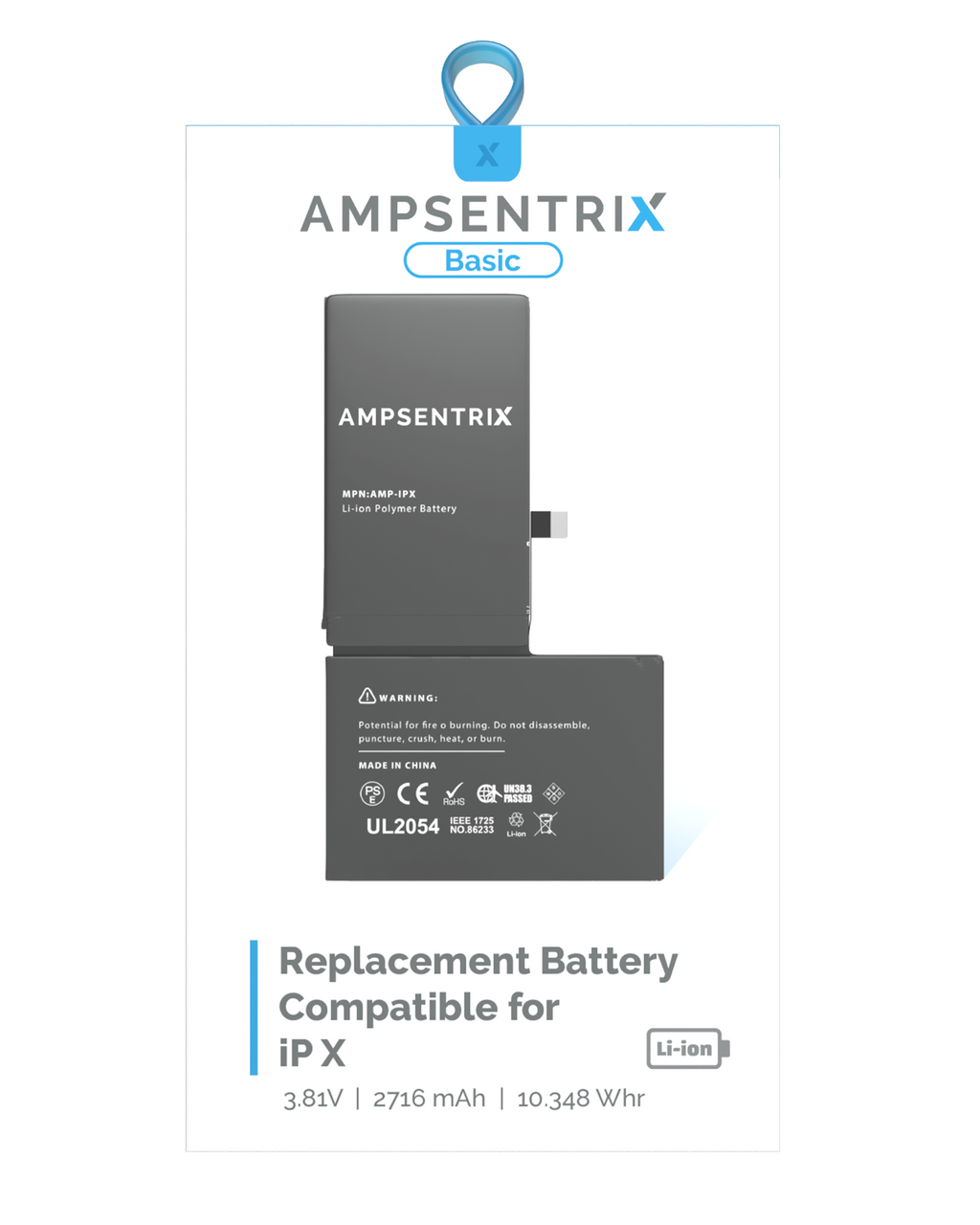 Replacement Battery for iPhone X (AmpSentrix Basic)