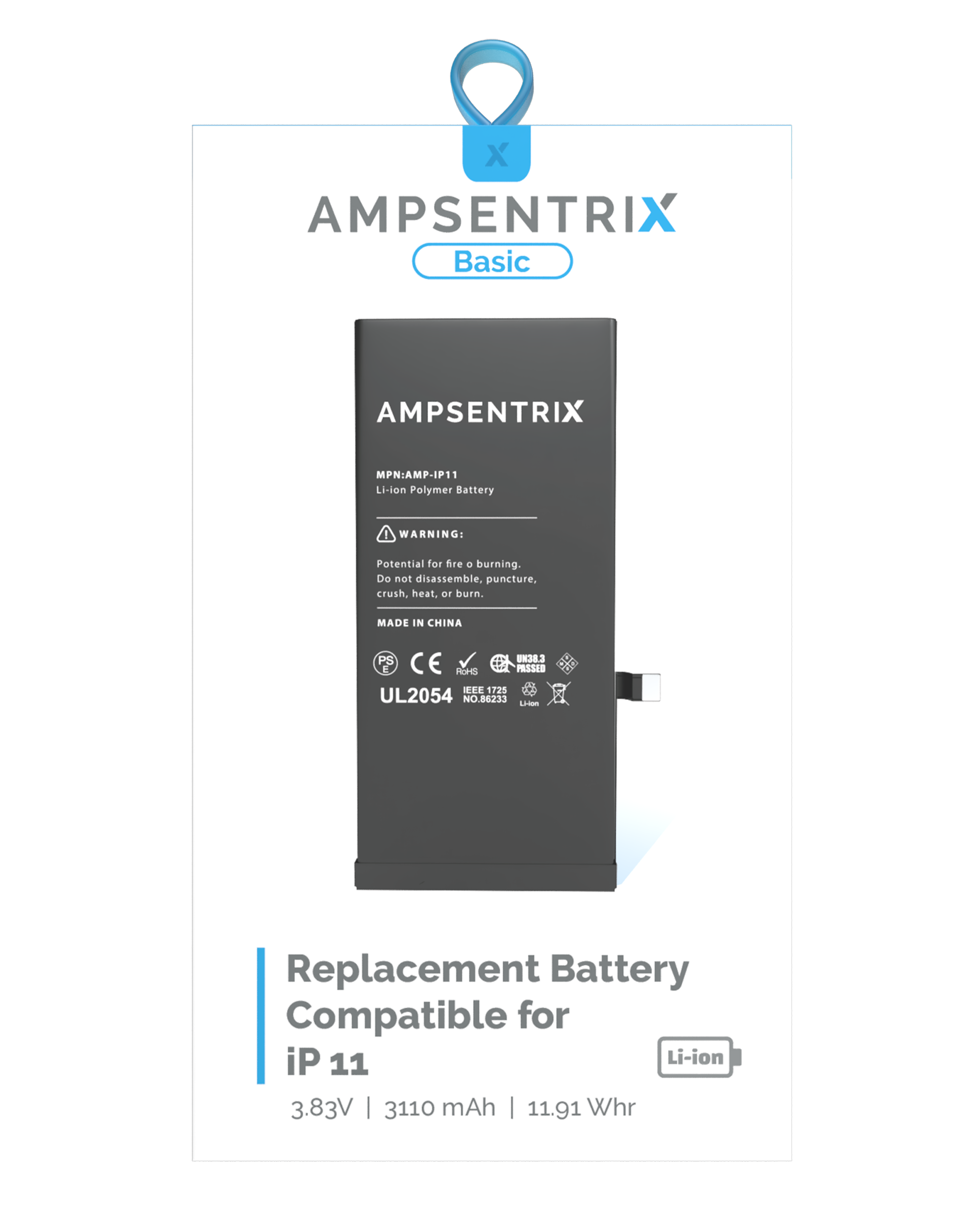 Replacement battery for iPhone 11 (AmpSentrix Basic)