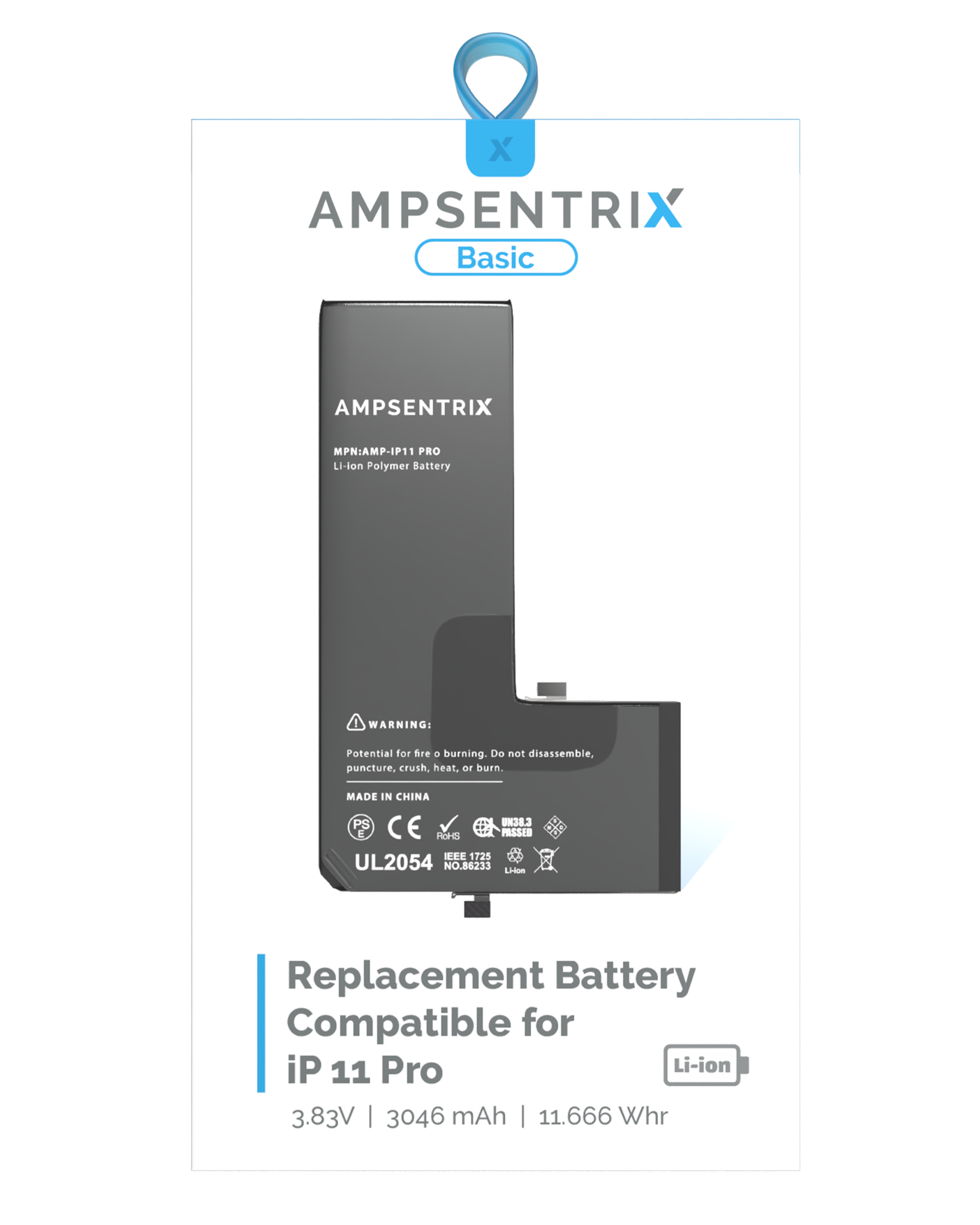 Replacement Battery for iPhone 11 Pro (AmpSentrix Basic)