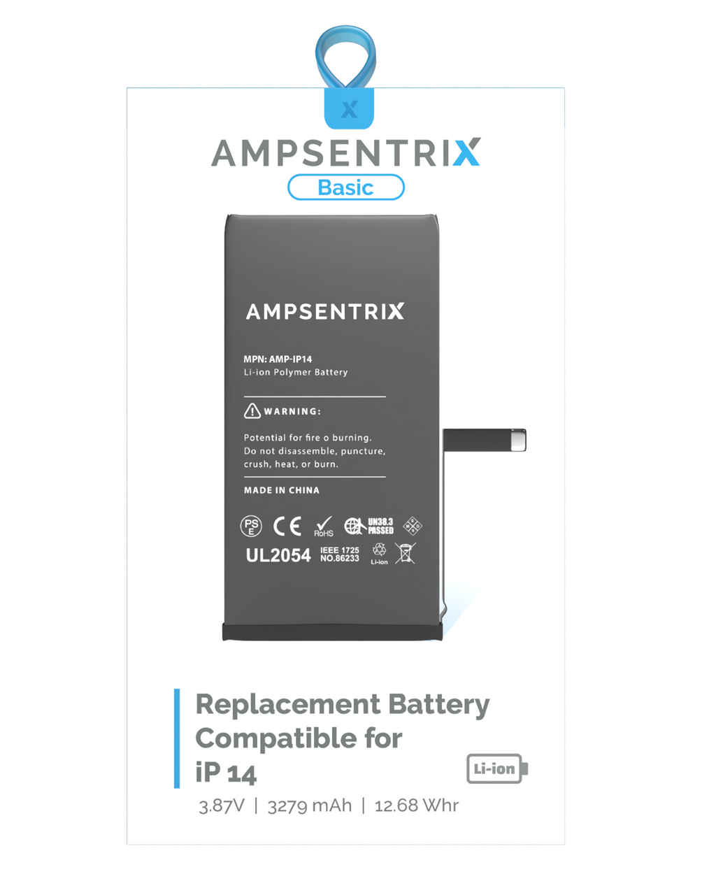 Replacement battery for iPhone 14 (AmpSentrix Basic)