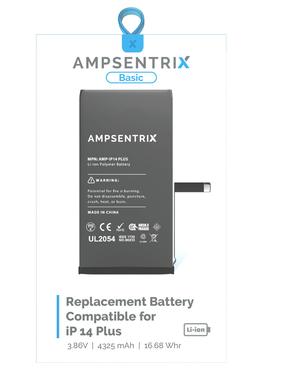 Replacement battery for iPhone 14 Plus (AmpSentrix Basic)