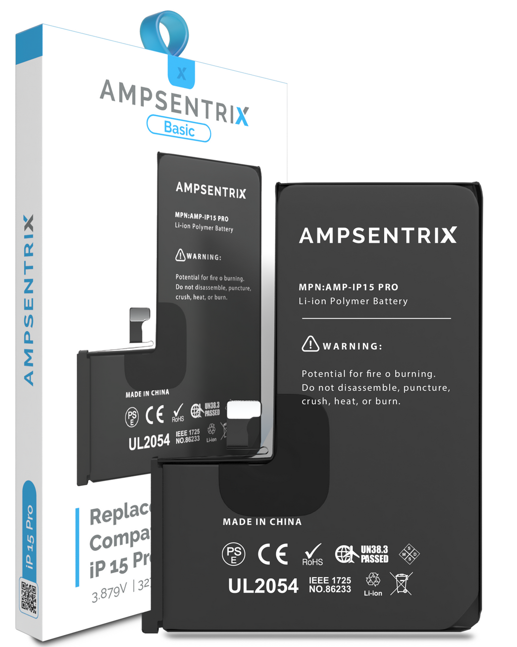Replacement Battery for iPhone 15 Pro (AmpSentrix Basic)