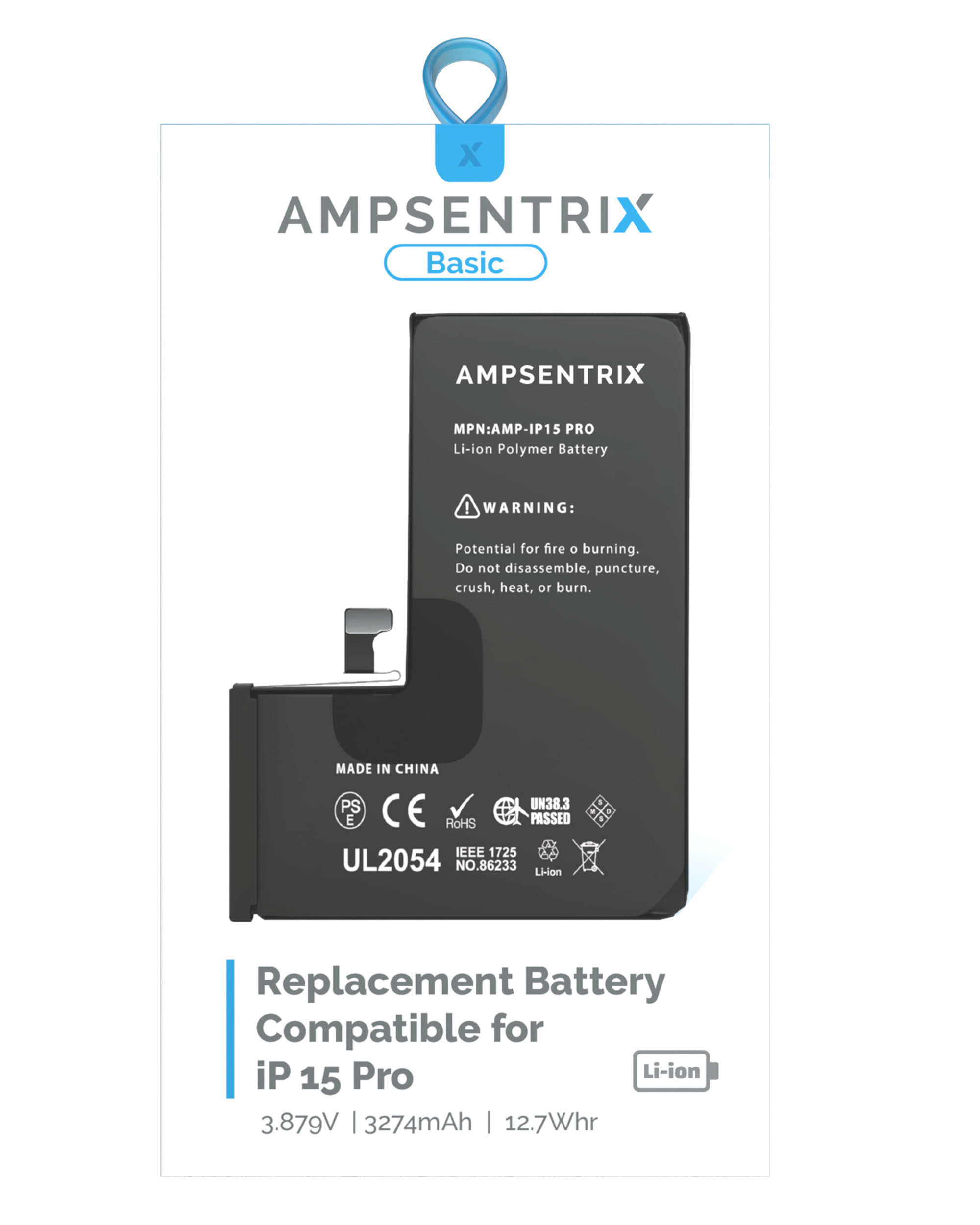 Ersatzakku für iPhone 15 Pro (AmpSentrix Basic)