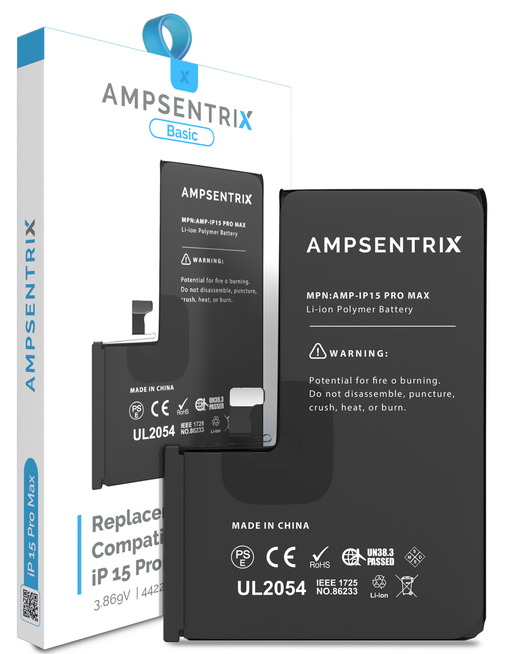 Replacement battery for iPhone 15 Pro Max (AmpSentrix Basic)