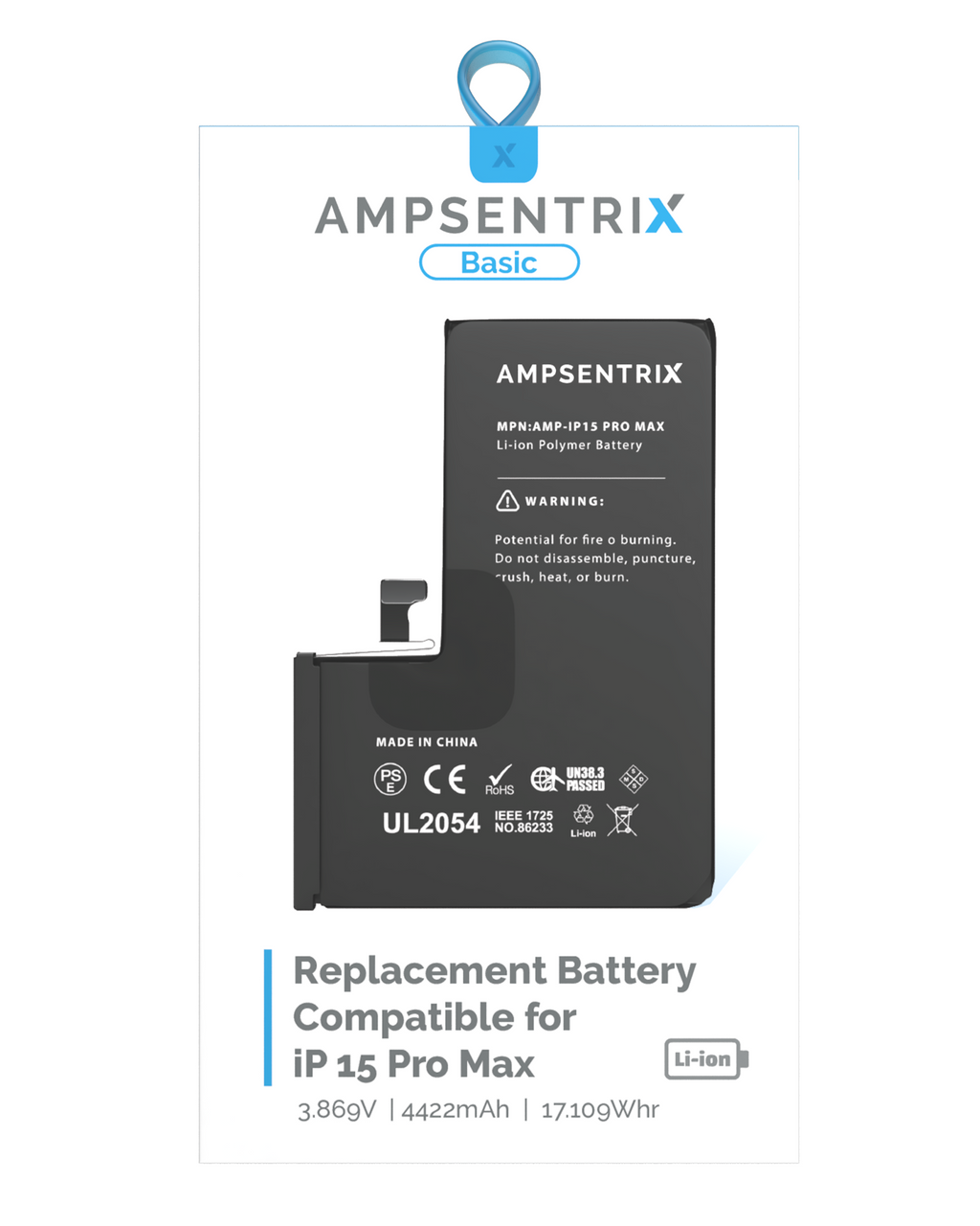 Replacement battery for iPhone 15 Pro Max (AmpSentrix Basic)