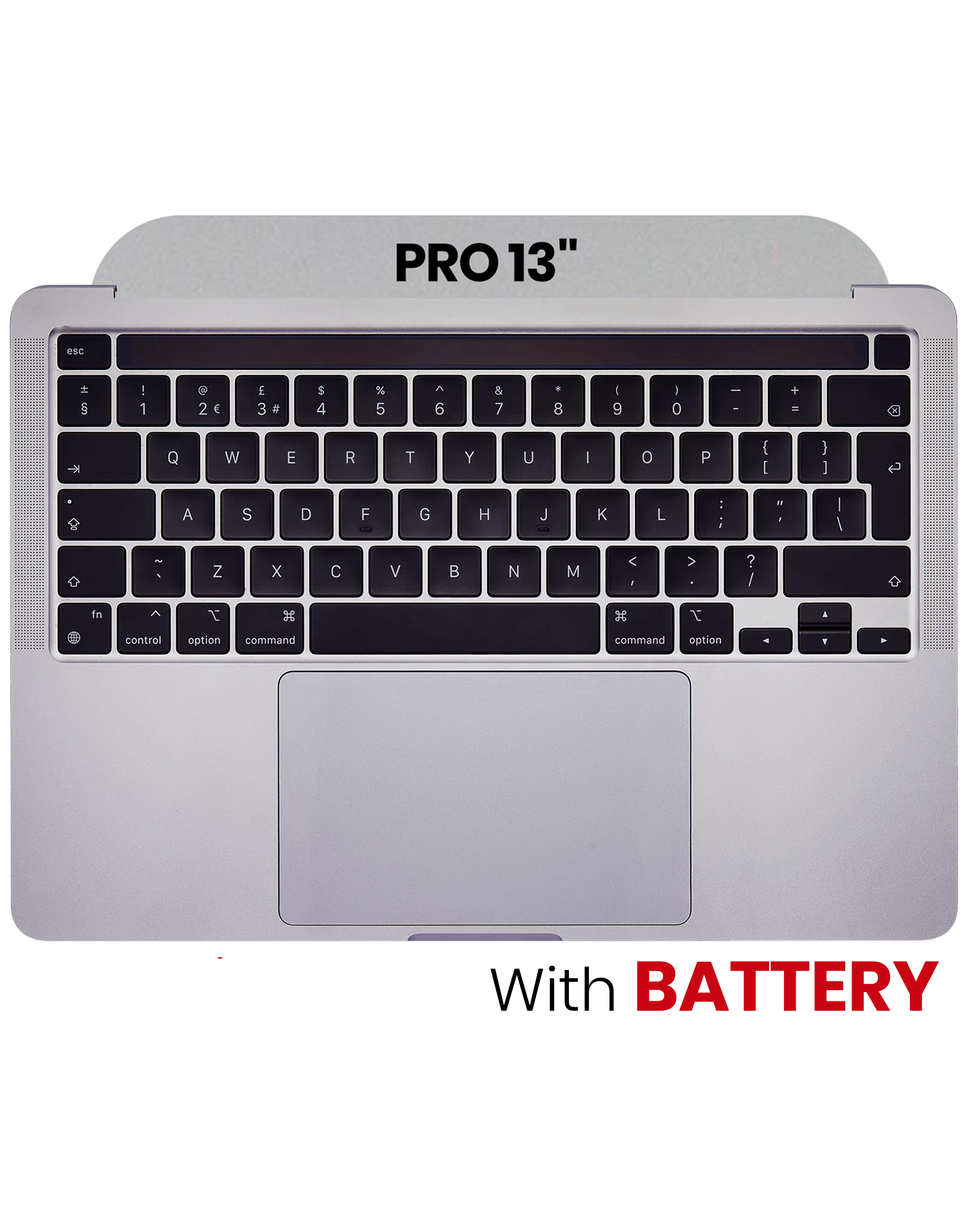 Topcase m. Akku+Tastatur (US) f. MacBook Pro 13 A2251 gebrauchter OEM-Ausbau, Qualität A Silber