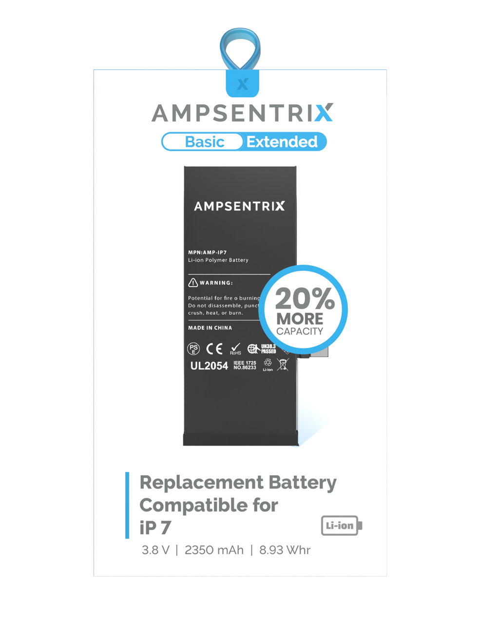 Replacement Battery for iPhone 7 (AmpSentrix Basic Extended)